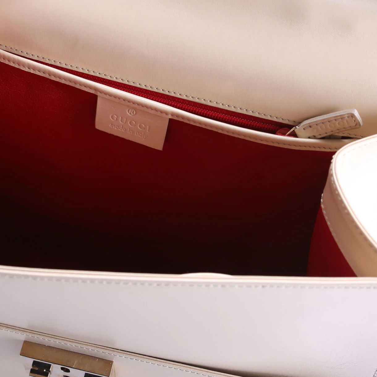 001-0857 Leather Lady Lock Top Handle Bag Vintage Beige - Image 9
