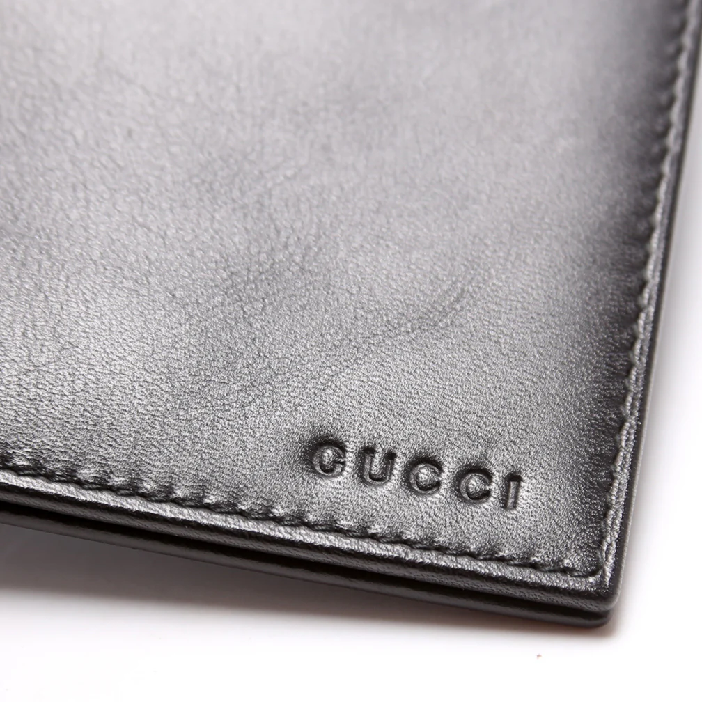 034-0416 Box Leather Men's Bifold Wallet Vintage Black - Image 6