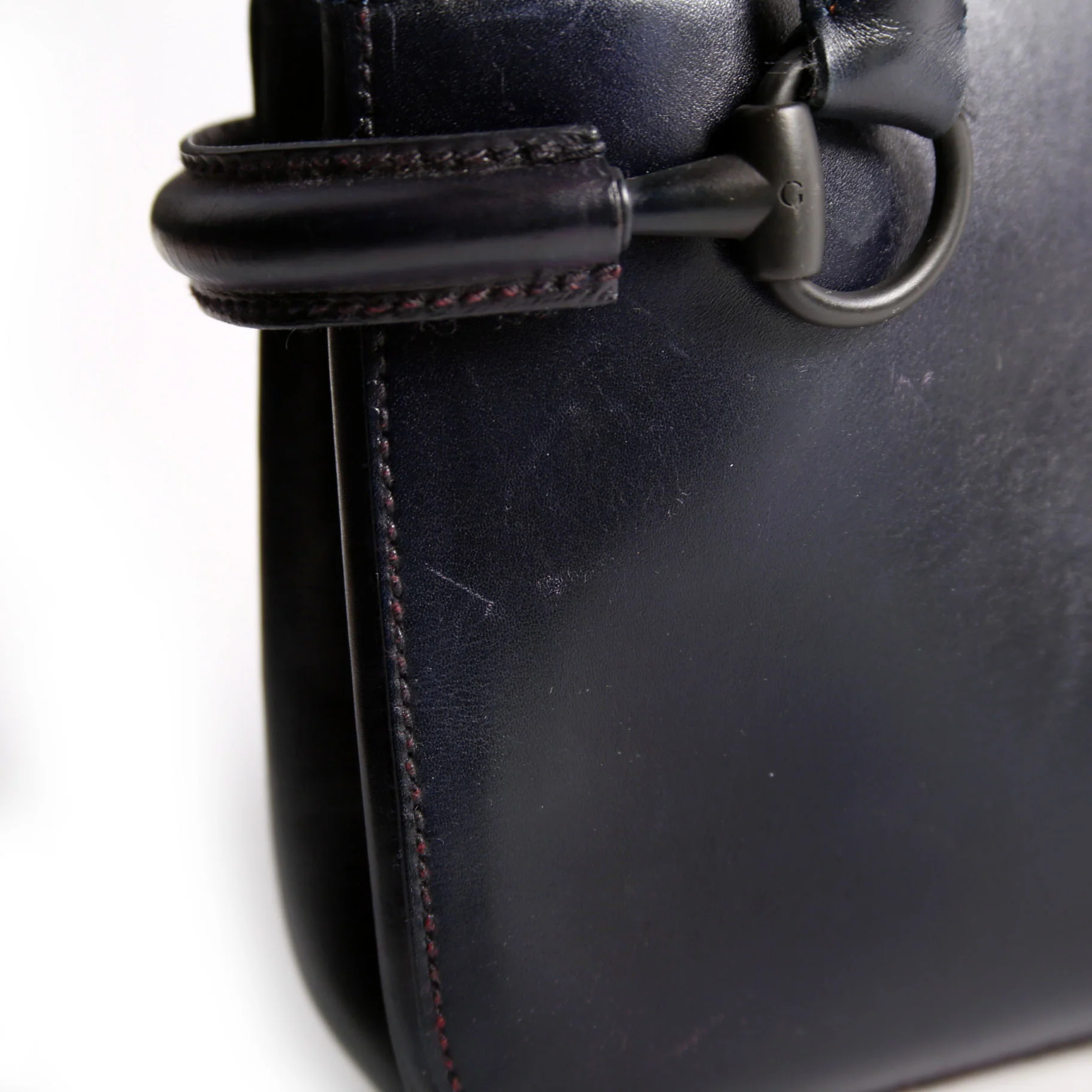 101345 Horsebit Leather Tote Navy - Image 13