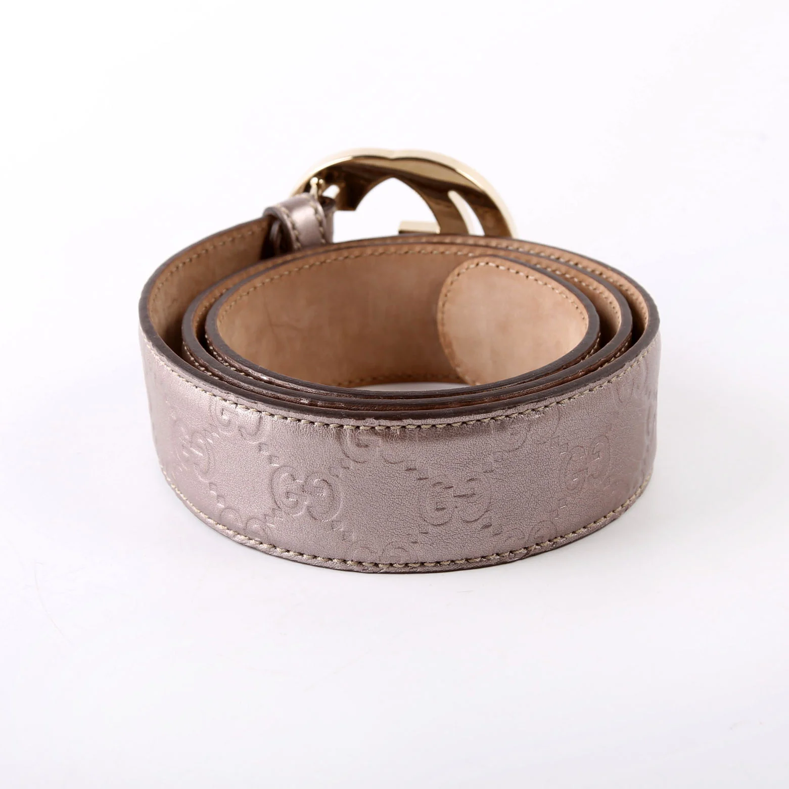 114876 Interlocking Leather Belt Size 85/34 Taupe - Image 3