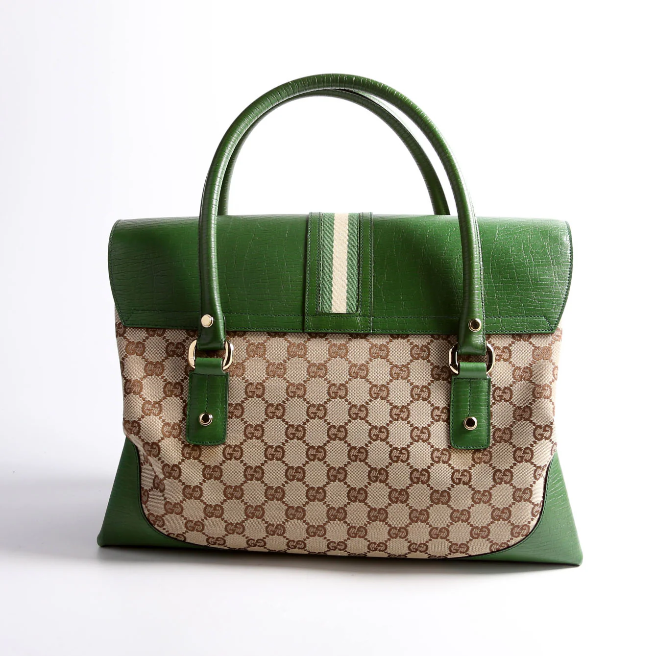 130845 GG Supreme Top Handle Bag Green/Brown - Image 3