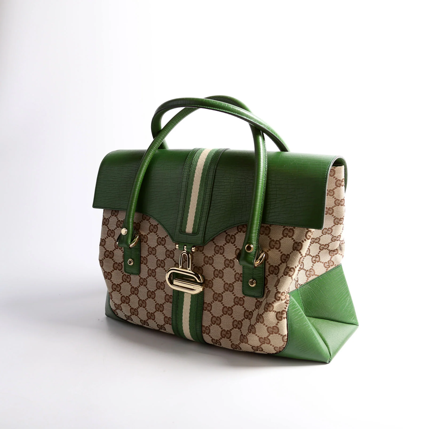 130845 GG Supreme Top Handle Bag Green/Brown - Image 4
