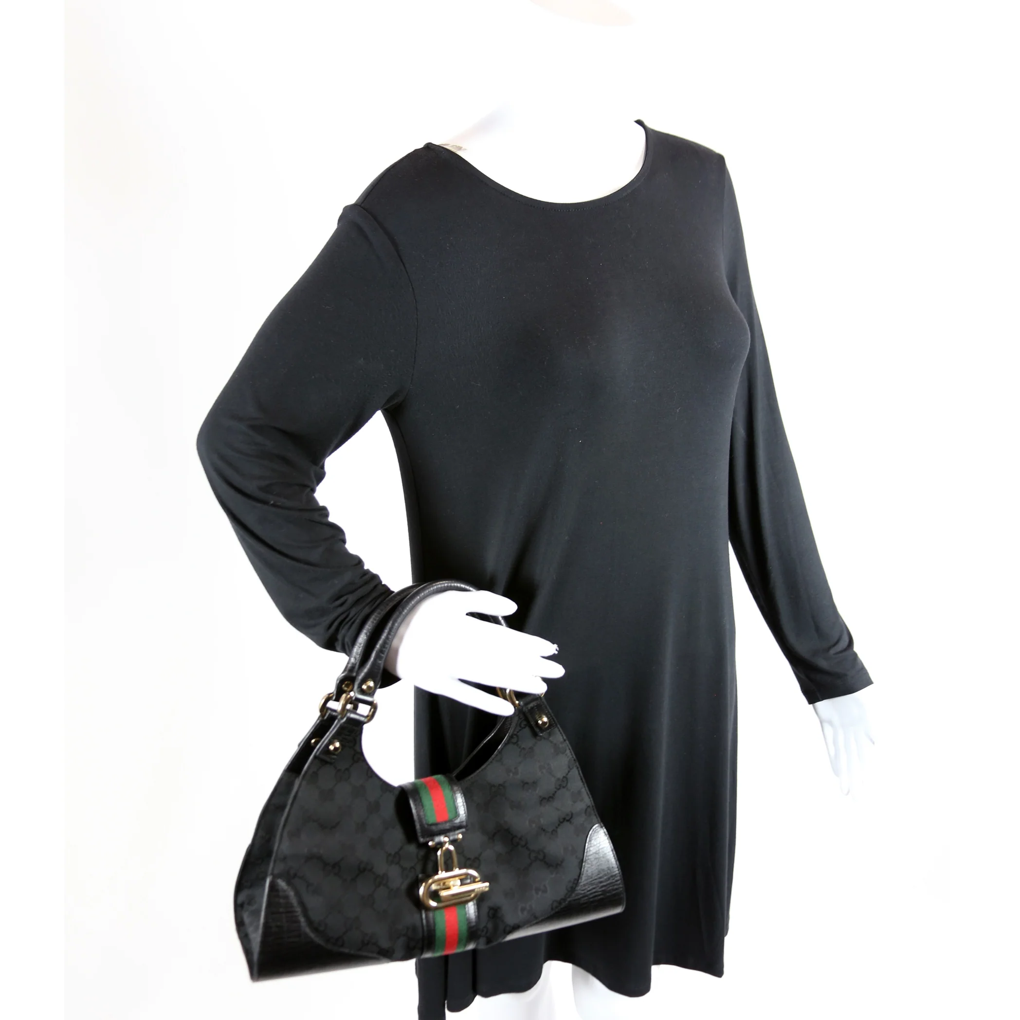 130995 GG Canvas Web Junco Shoulder Bag Black - Image 10