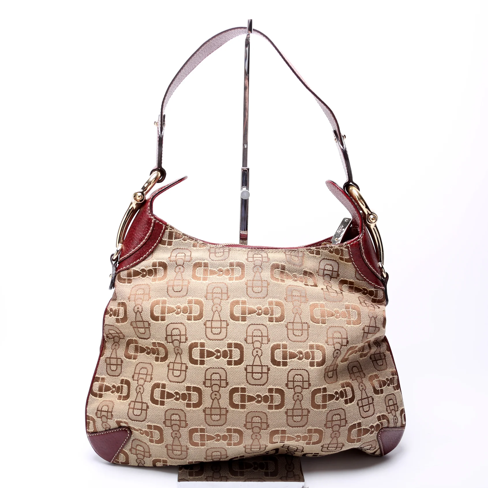 145826 Horsebit Canvas Creole Hobo Burgundy/Tan - Image 3