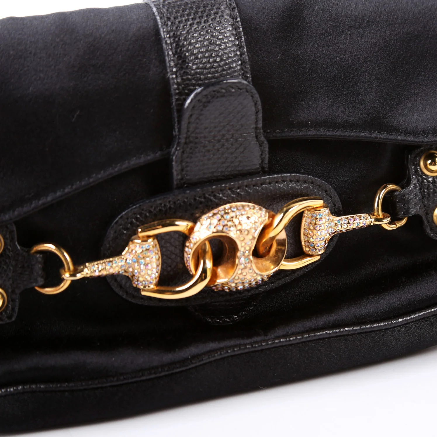 159775 Satin Crystal Horsebit Shoulder Bag - Image 9