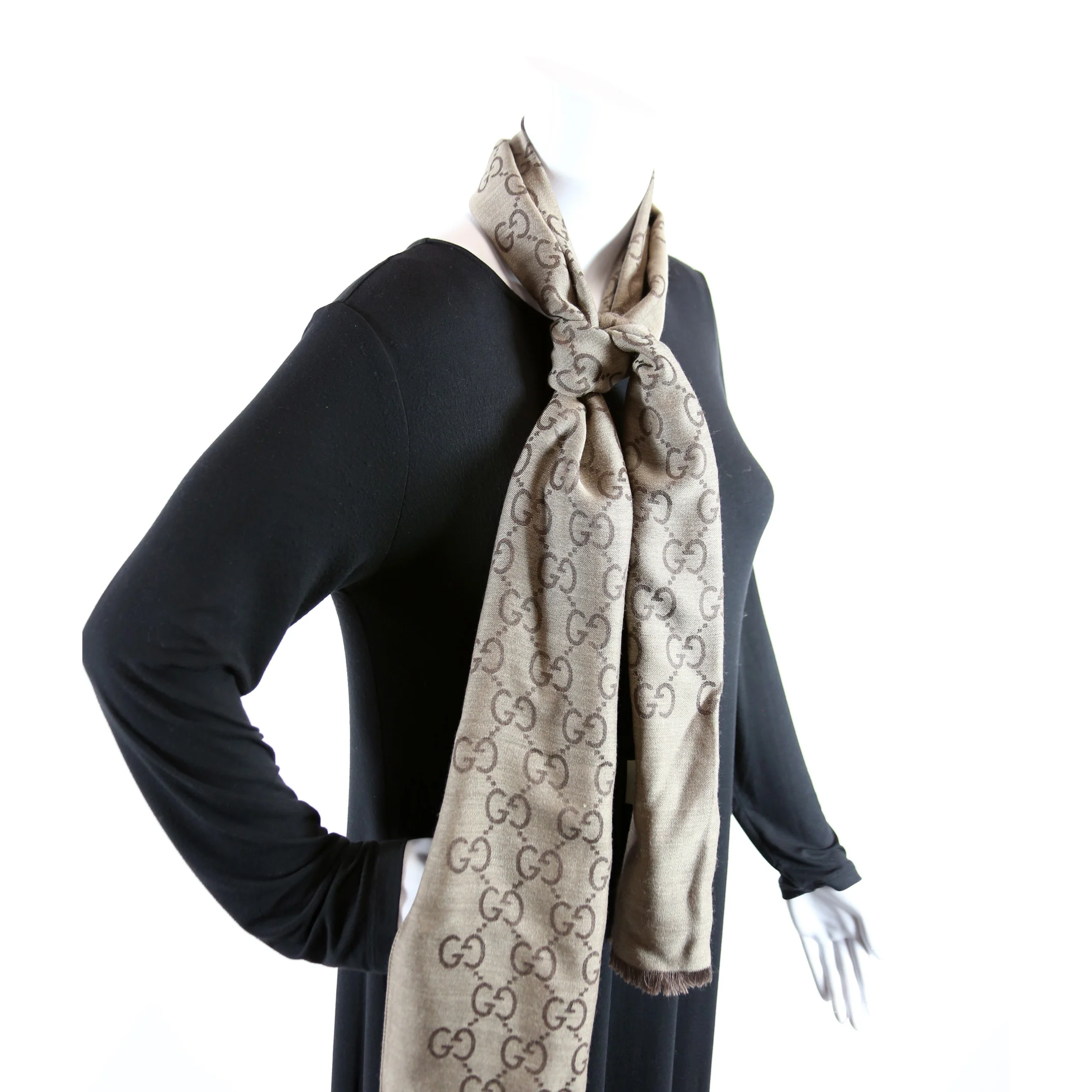 165904 GG Jacquard Knit Scarf Brown - Image 6
