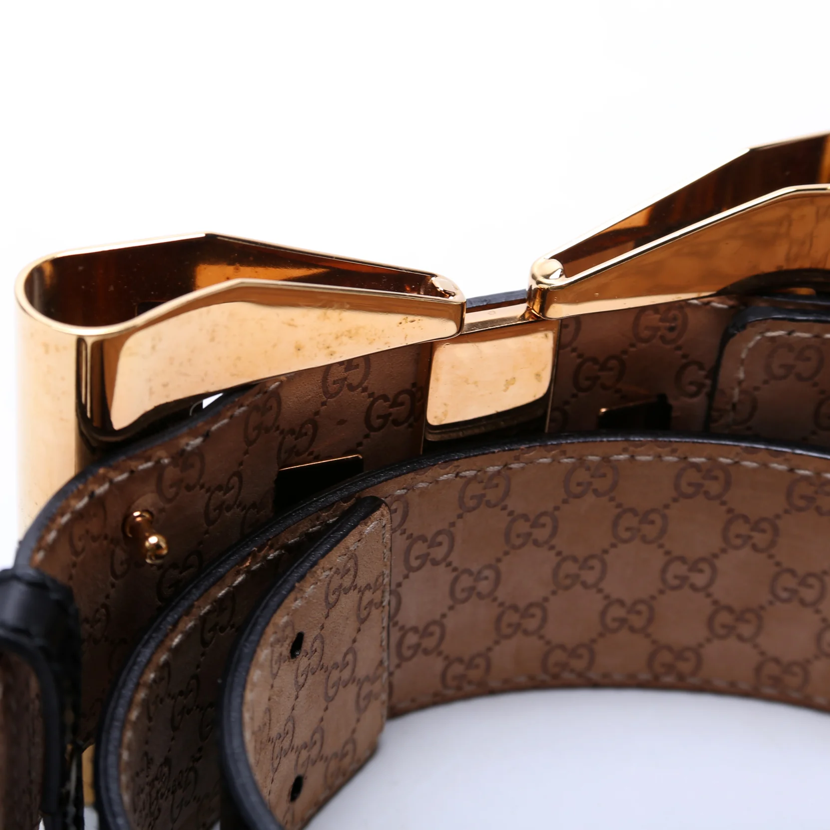 186120 Oversized Metal Bow Brushed Leather Belt Size 80/32 Black/Gold - Image 5