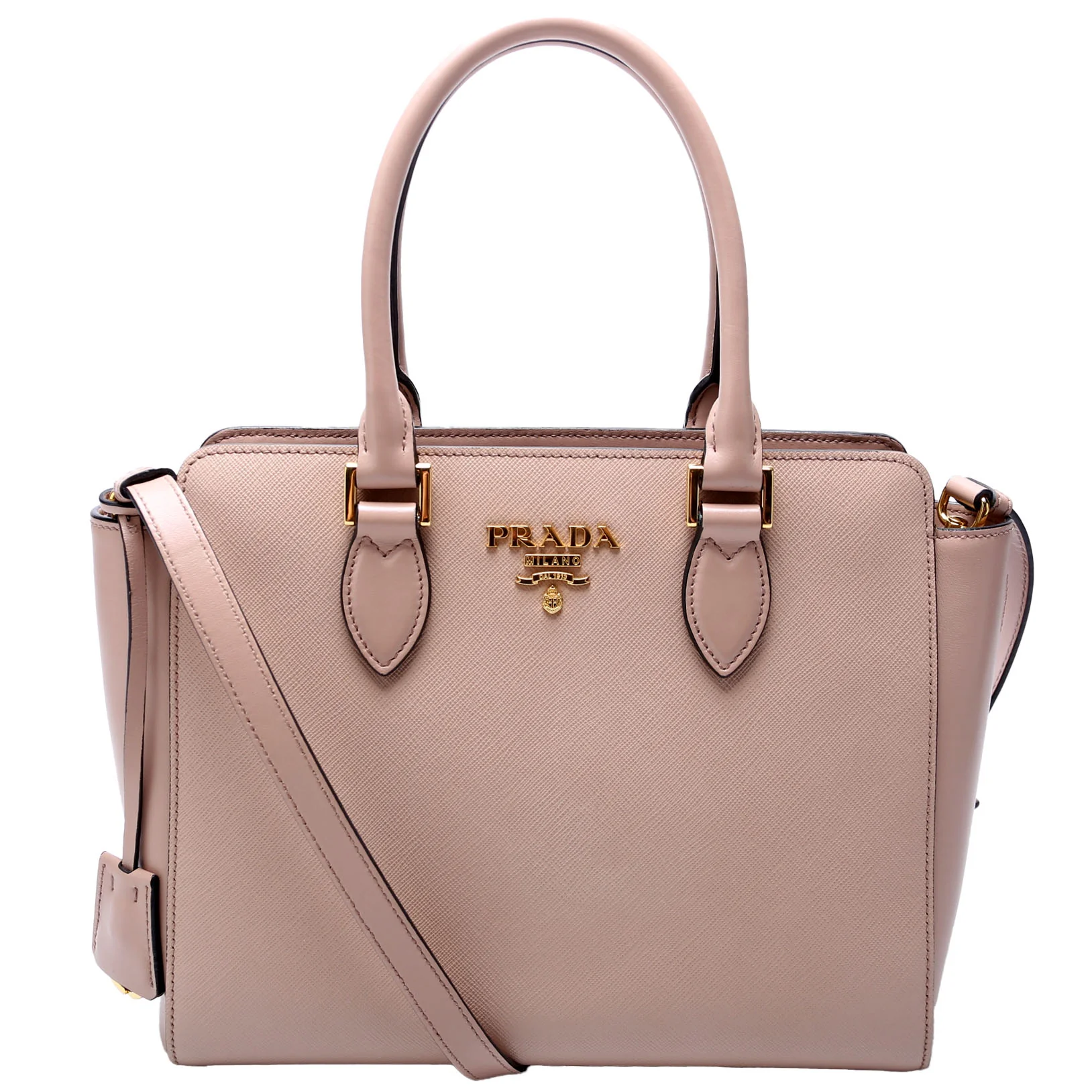 1BA113 Saffiano/Calfskin Top Handle Bag Tan