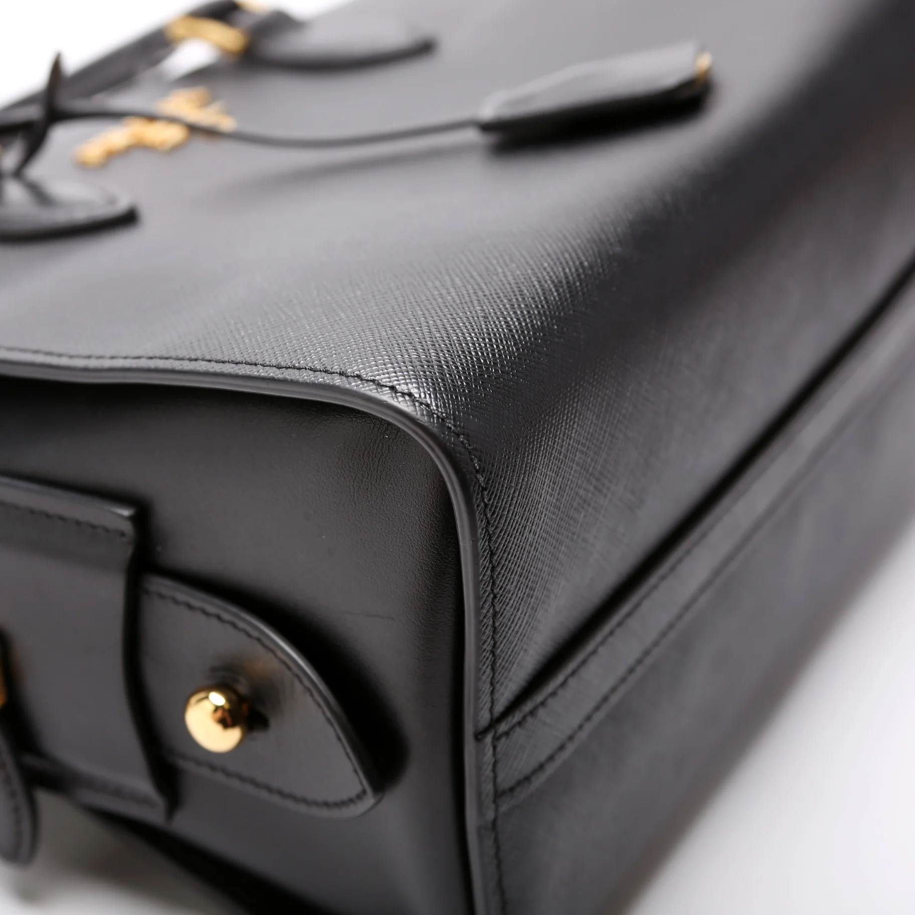 1BA164 Saffiano/Soft Calfskin Small Top Handle Bag Black - Image 5