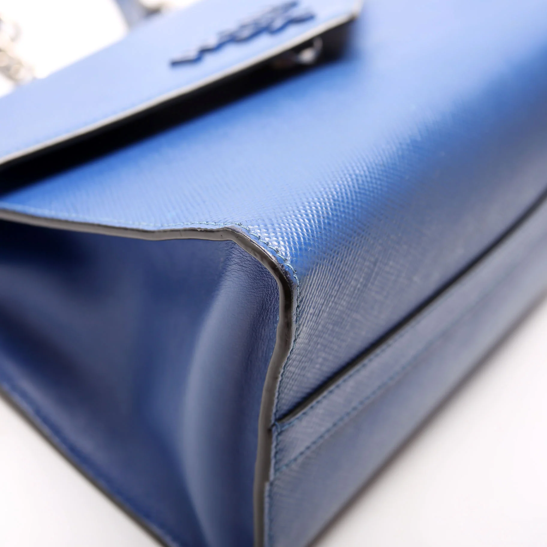 1BA186 Saffiano Monochrome Logo Top Handle Bag Blue - Image 5