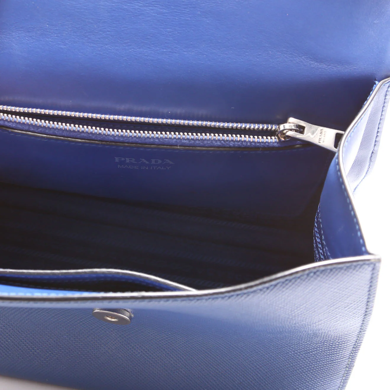 1BA186 Saffiano Monochrome Logo Top Handle Bag Blue - Image 8