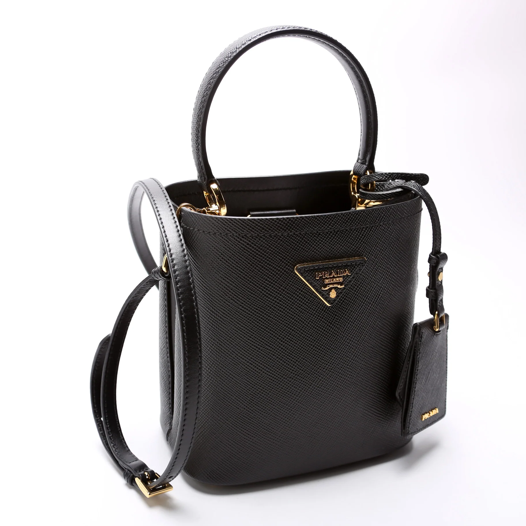 1BA217 Saffiano Cuir Small Panier Bag Black - Image 2