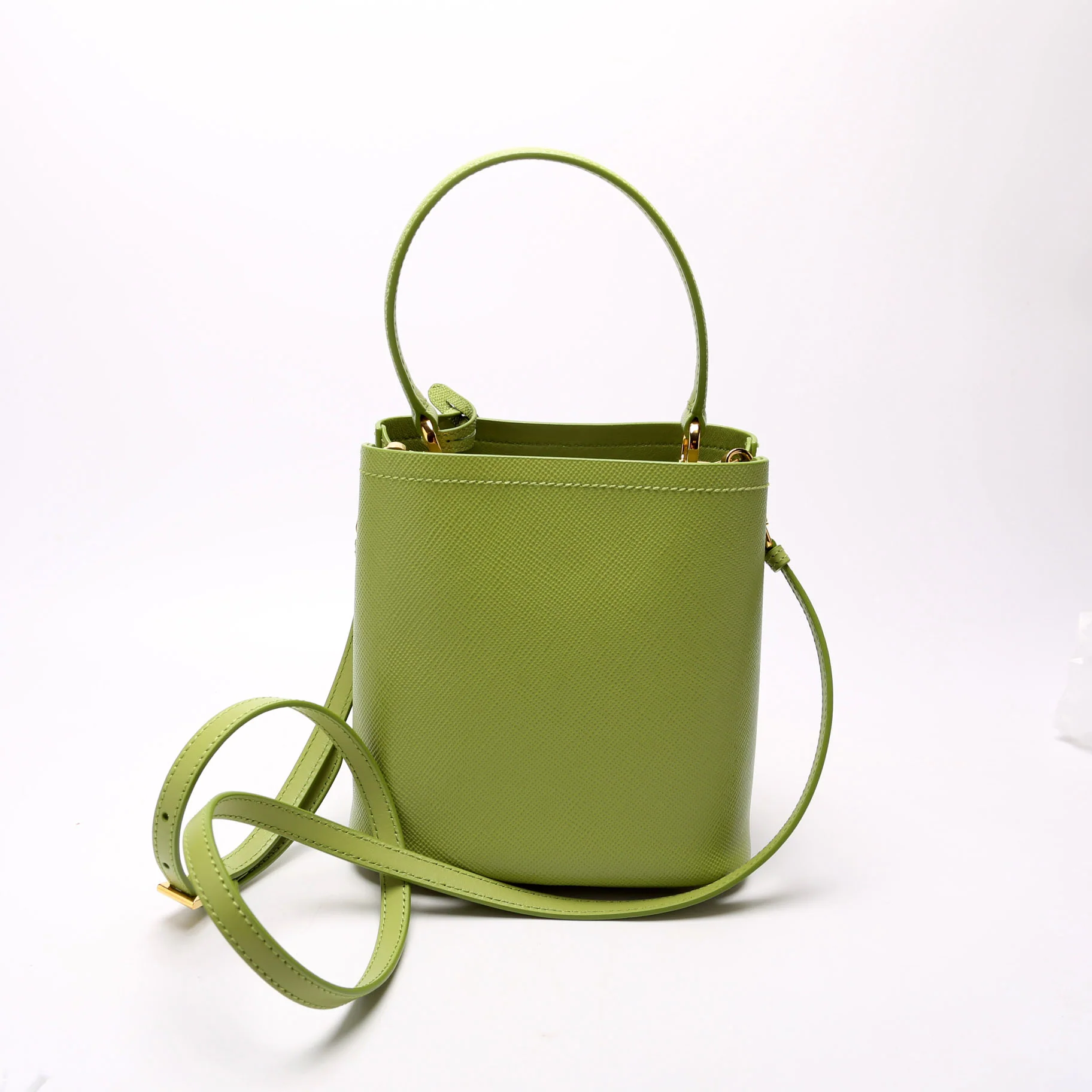 1BA217 Saffiano Cuir Small Panier Bag Green - Image 3