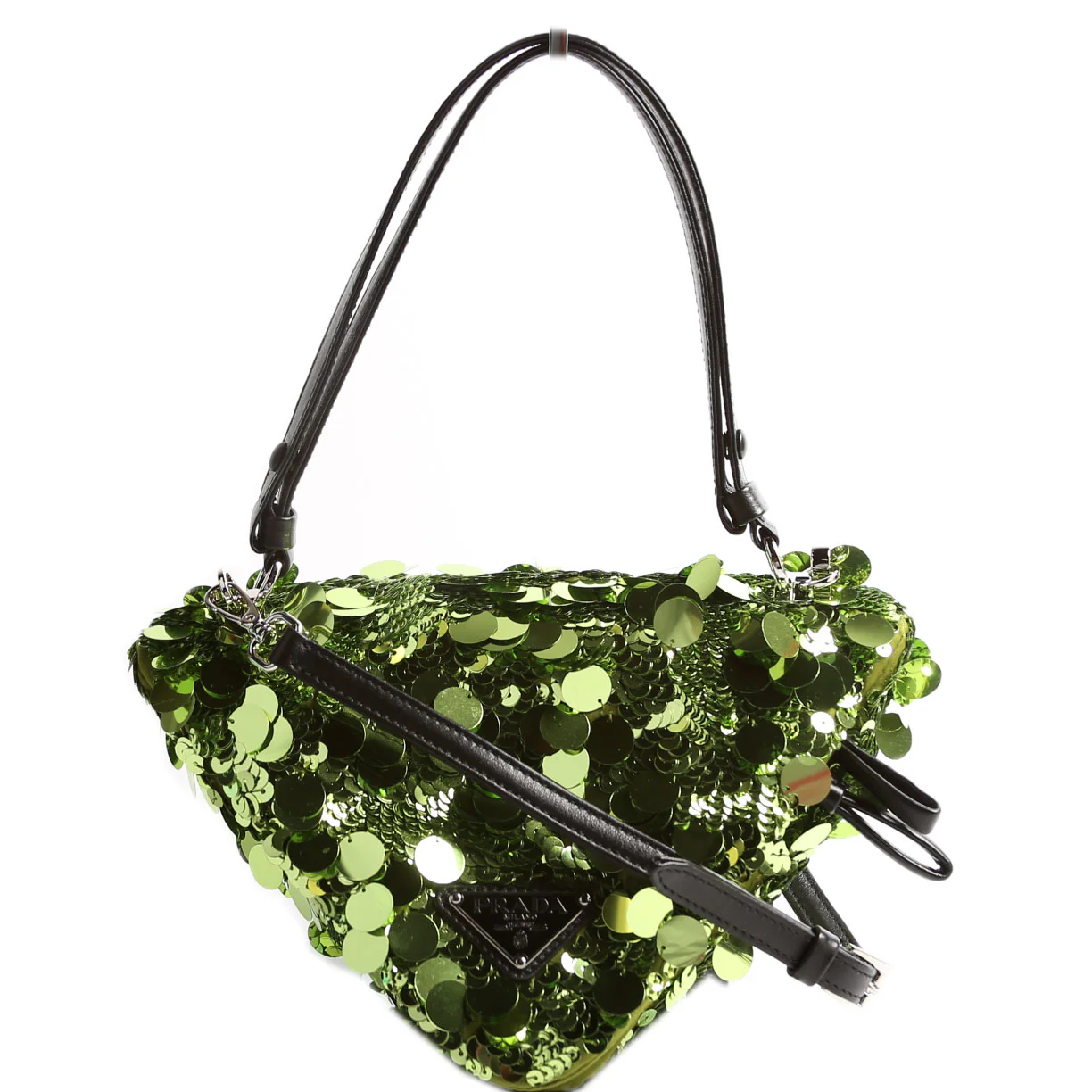 1BA315 Paillettes Triangle Crossbody Green