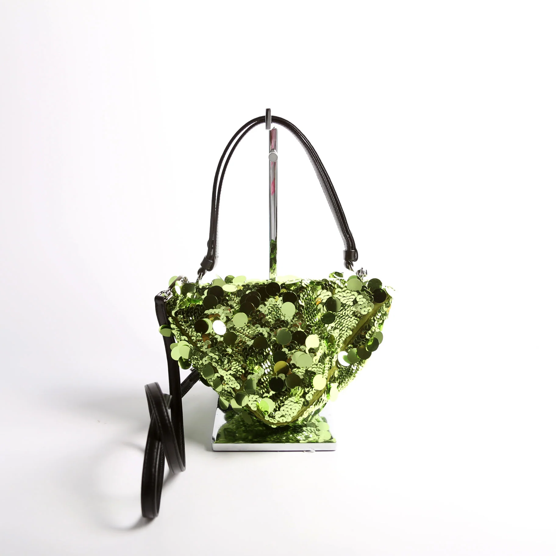 1BA315 Paillettes Triangle Crossbody Green - Image 2