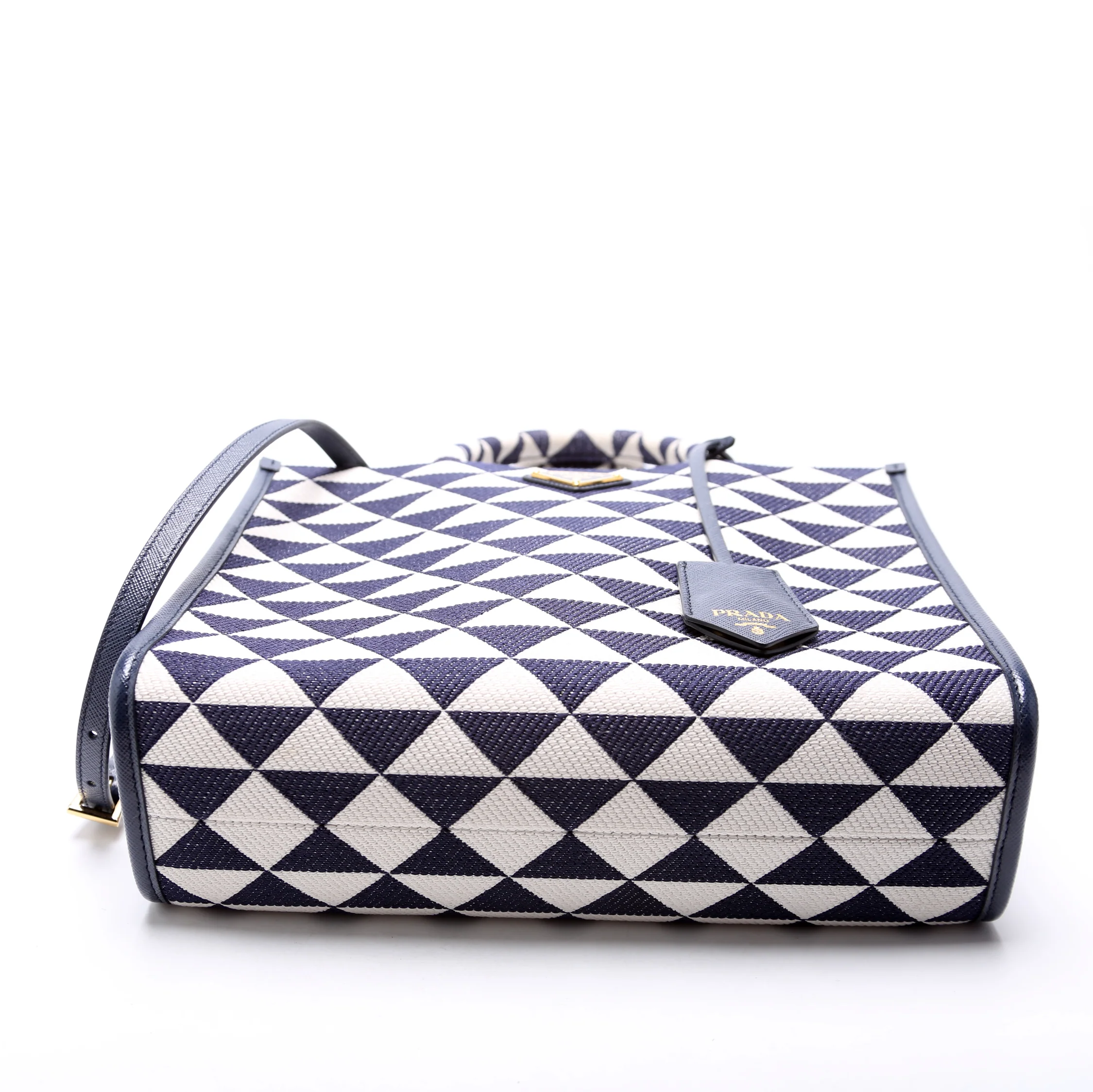 1BA354 Jacquard Triangle Canvas Symbole Small Handbag Blue - Image 4