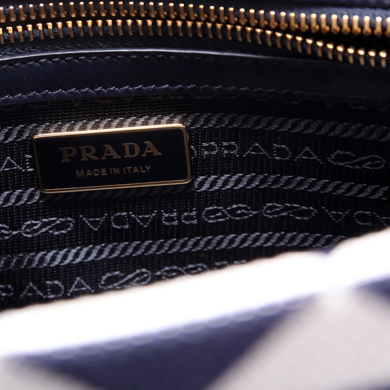 1BA354 Jacquard Triangle Canvas Symbole Small Handbag Blue - Image 9