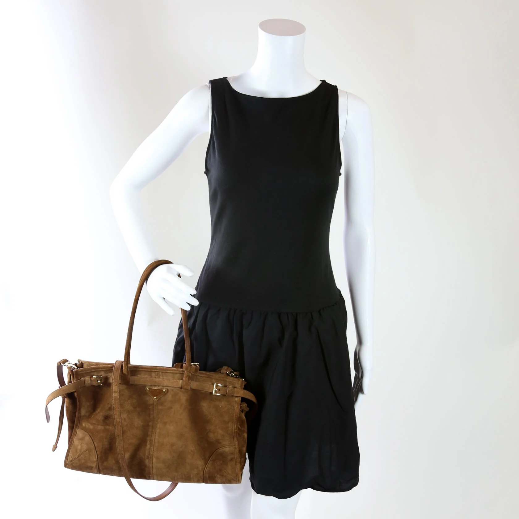 1BA433 Bonnie Large Suede Shoulder Bag Brown - Image 15
