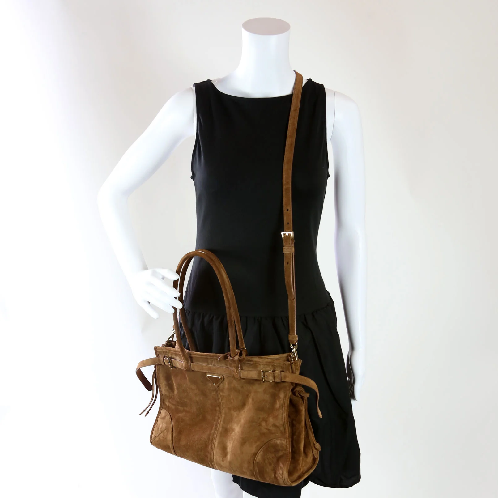 1BA433 Bonnie Large Suede Shoulder Bag Brown - Image 17