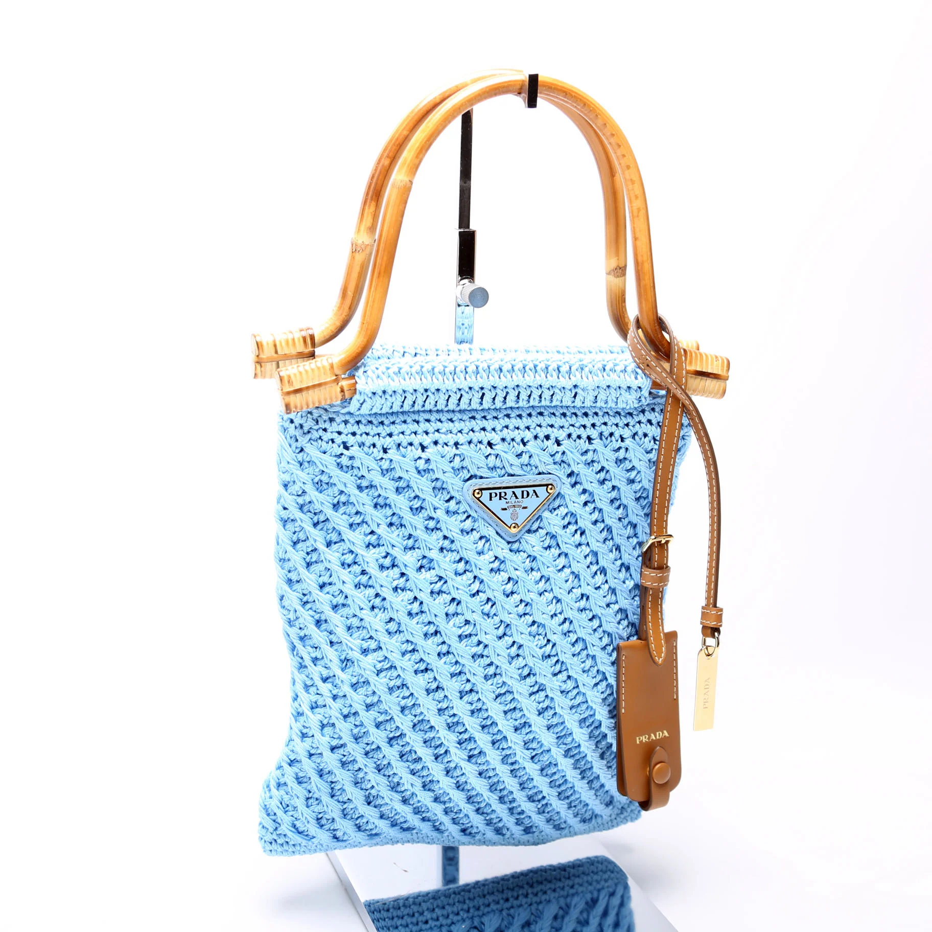 1BA461 Crochet Mini Bamboo Top Handle Blue - Image 2