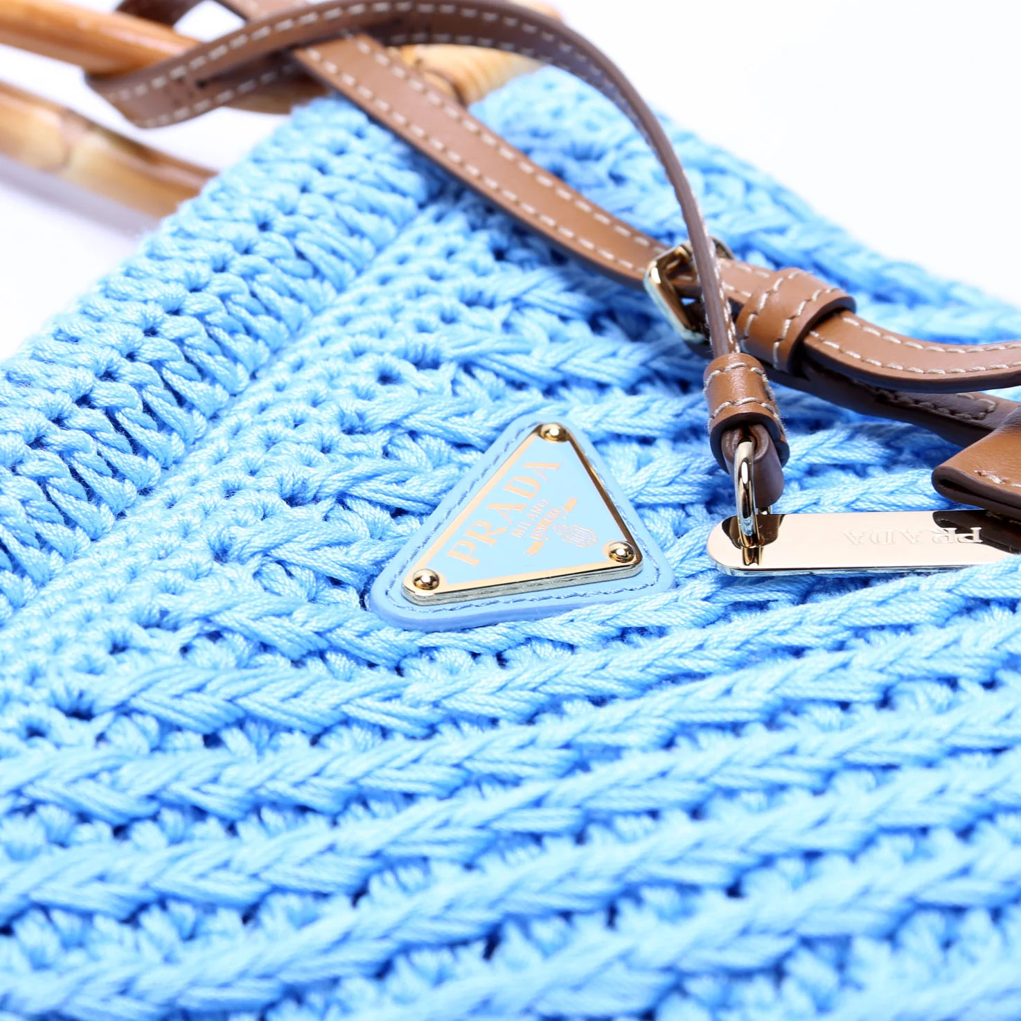 1BA461 Crochet Mini Bamboo Top Handle Blue - Image 6