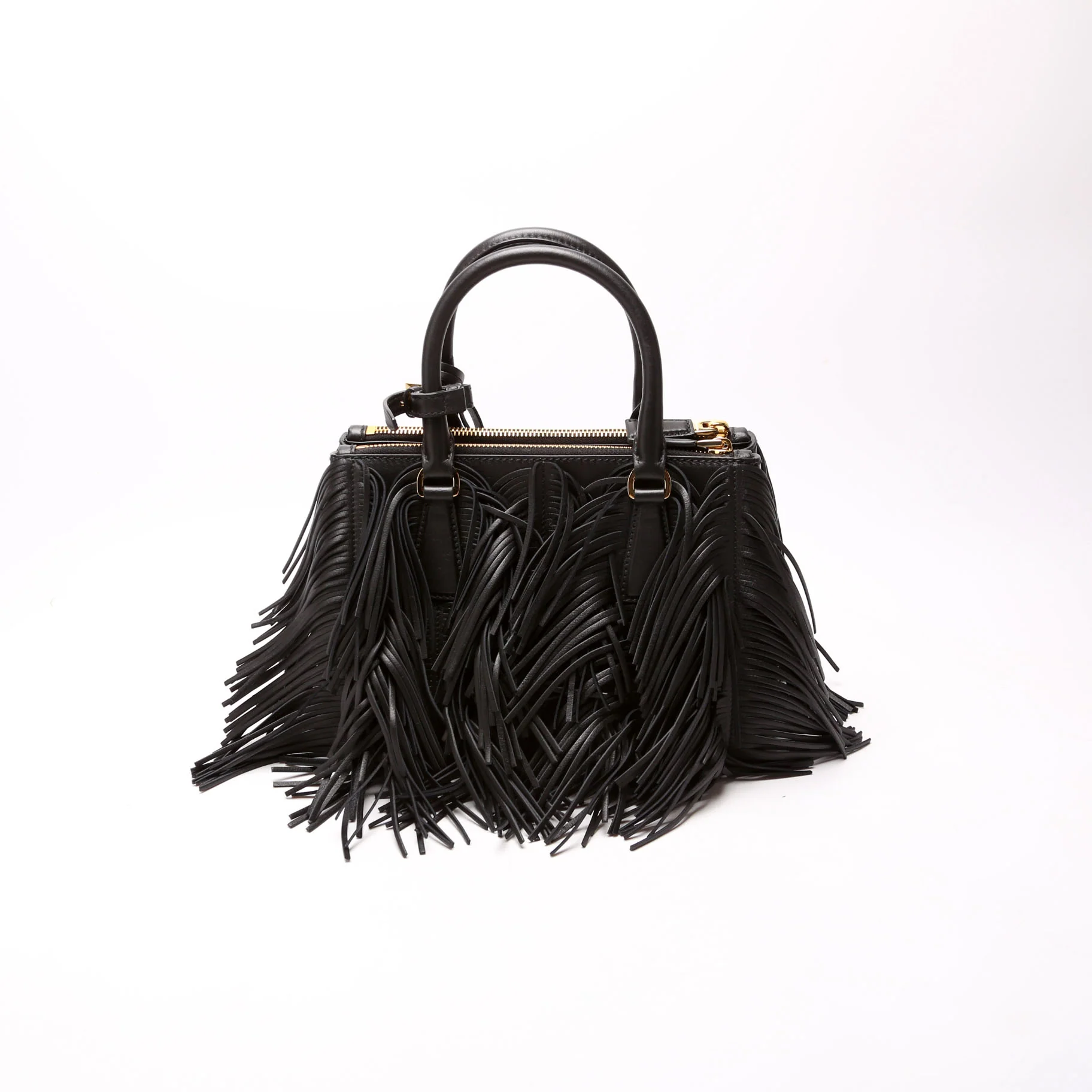 1BA896 Leather Fringe Galleria Small Black - Image 3