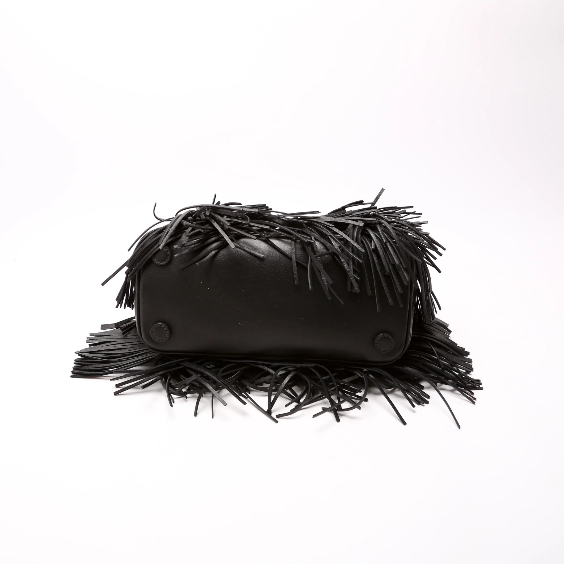 1BA896 Leather Fringe Galleria Small Black - Image 4