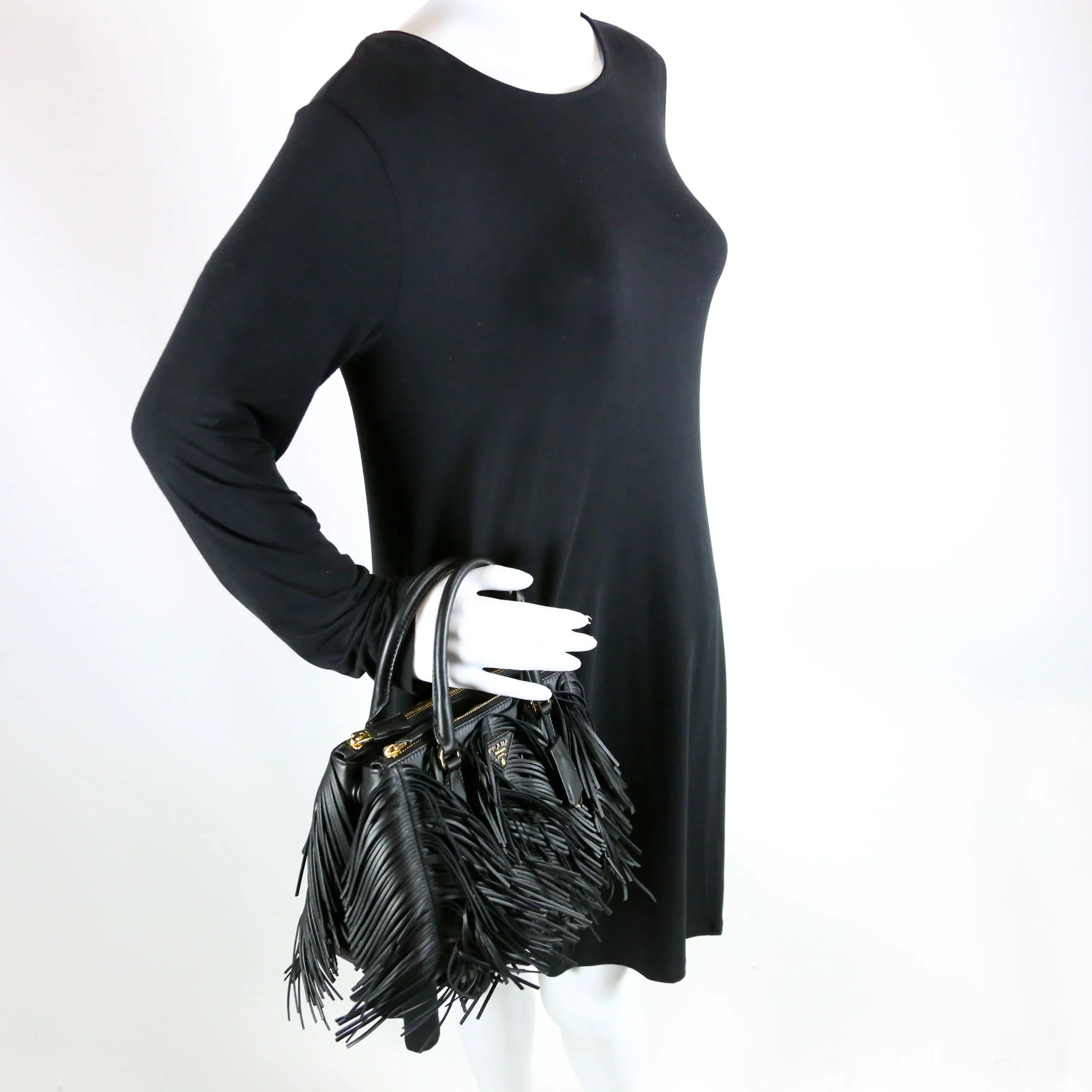 1BA896 Leather Fringe Galleria Small Black - Image 8