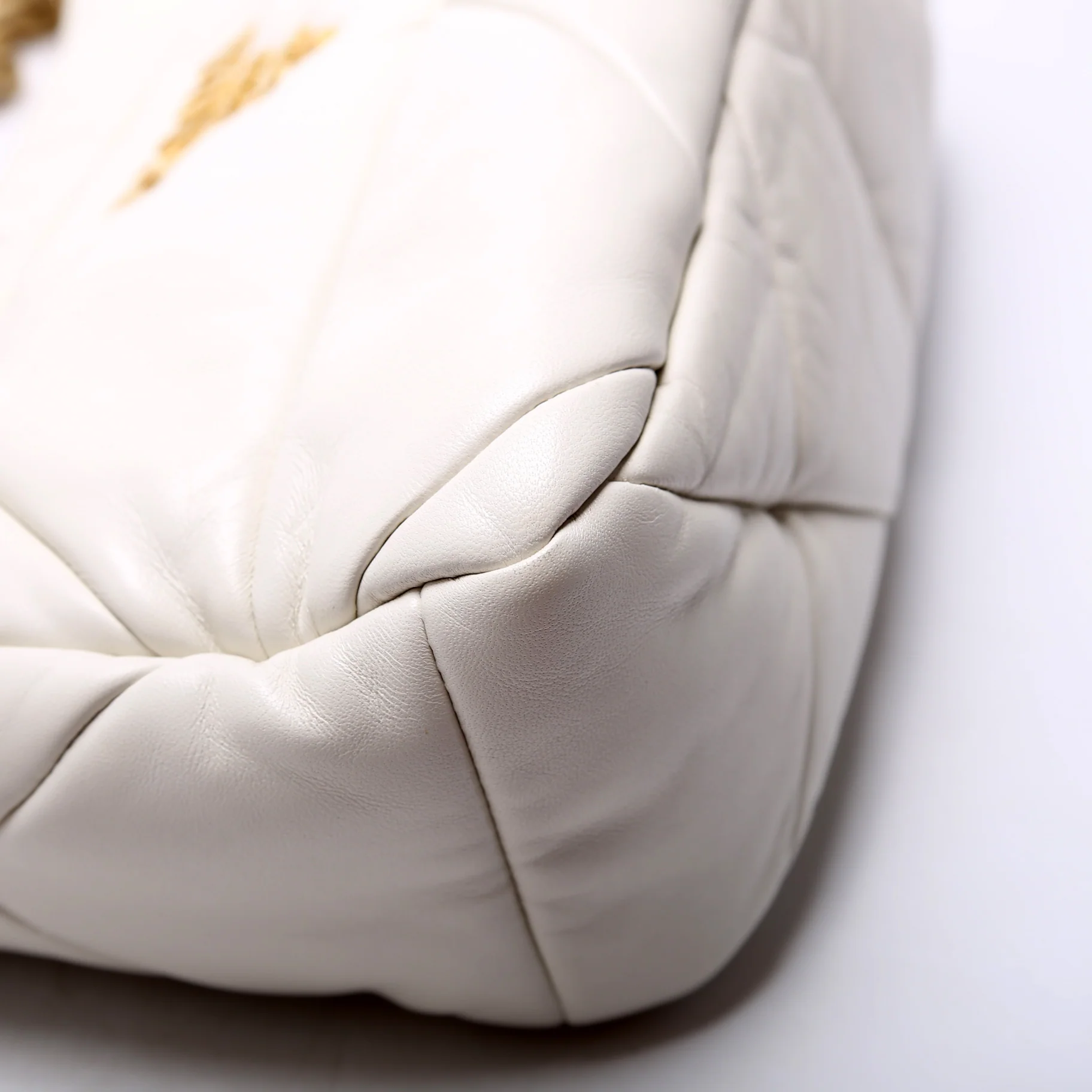 1BC157 Padded Quilted Nappa System Triangle Shoulder Bag White - Image 7
