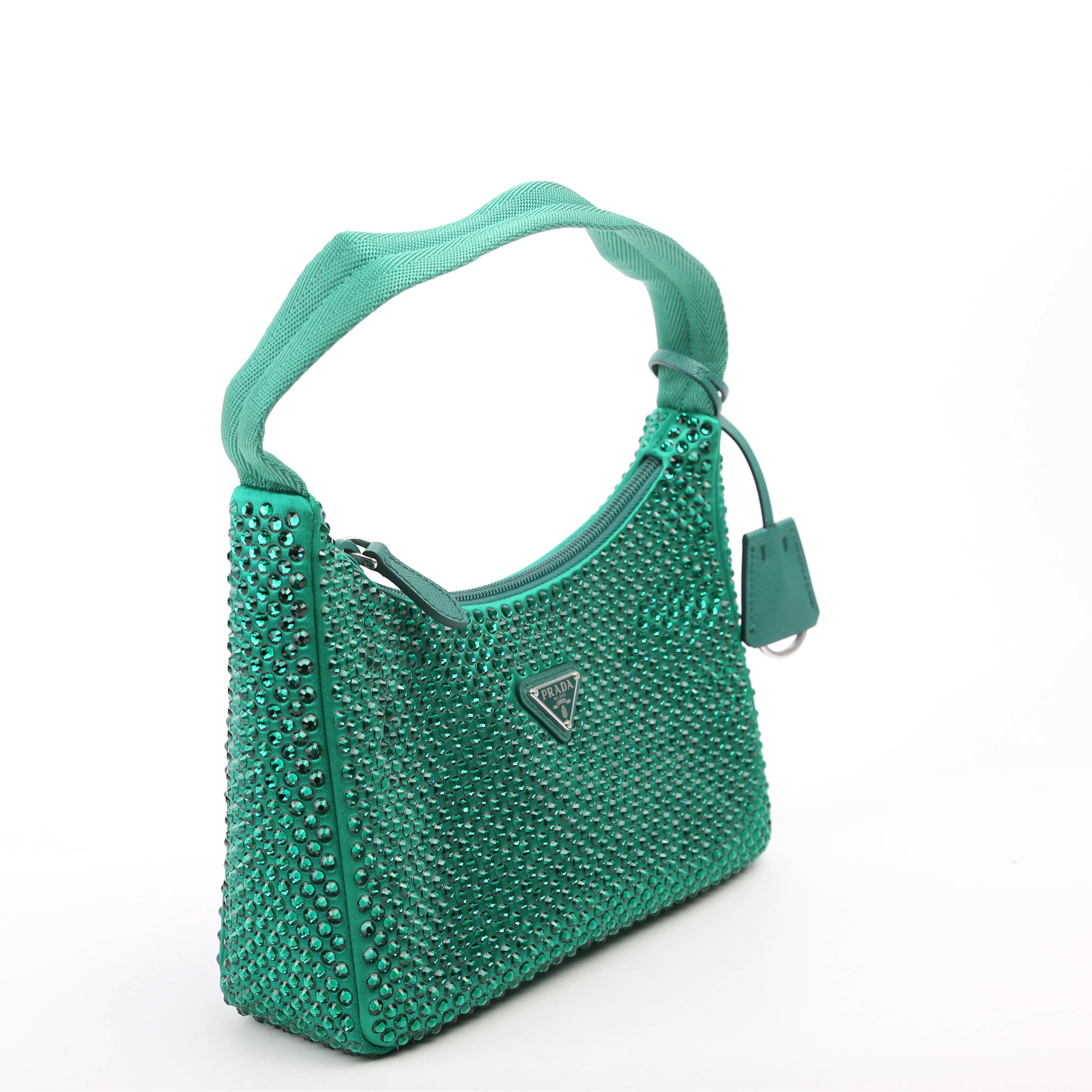 1BC515 Satin Crystal Re-Edition 2000 Mini Bag Green - Image 2