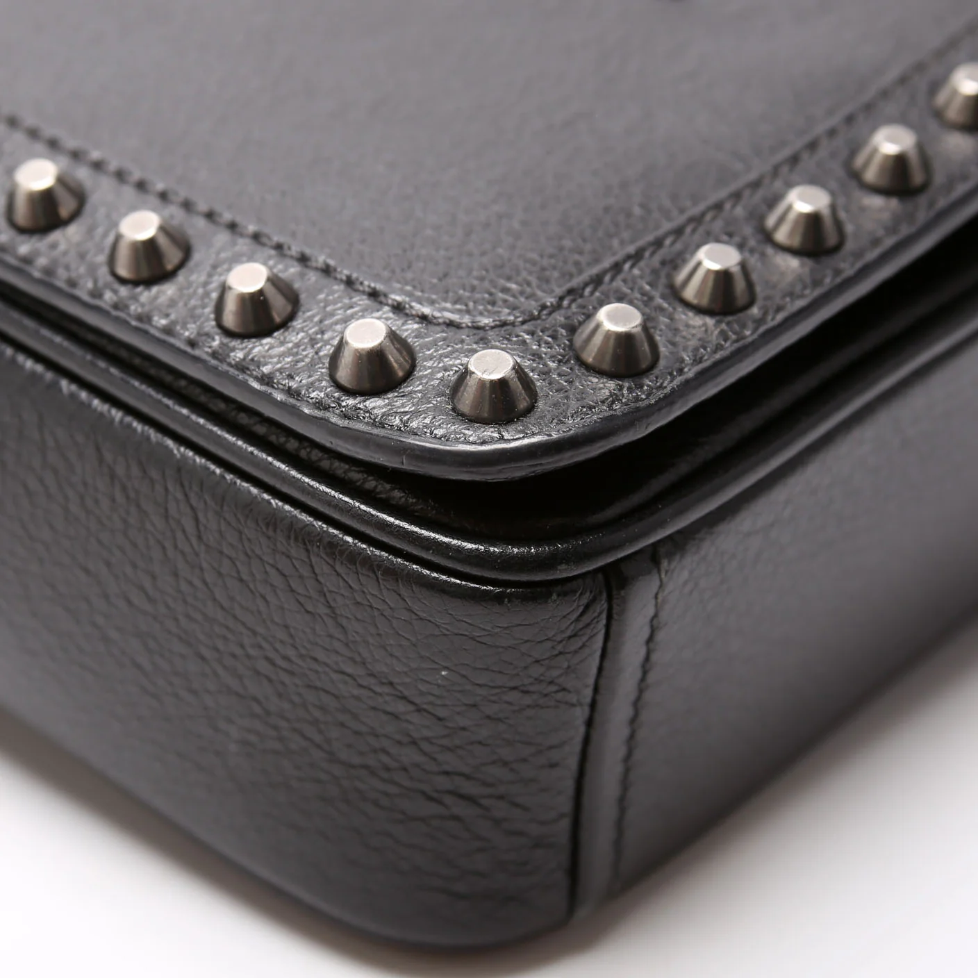 1BD147 Glace Calfskin Studded Crossbody Black - Image 5