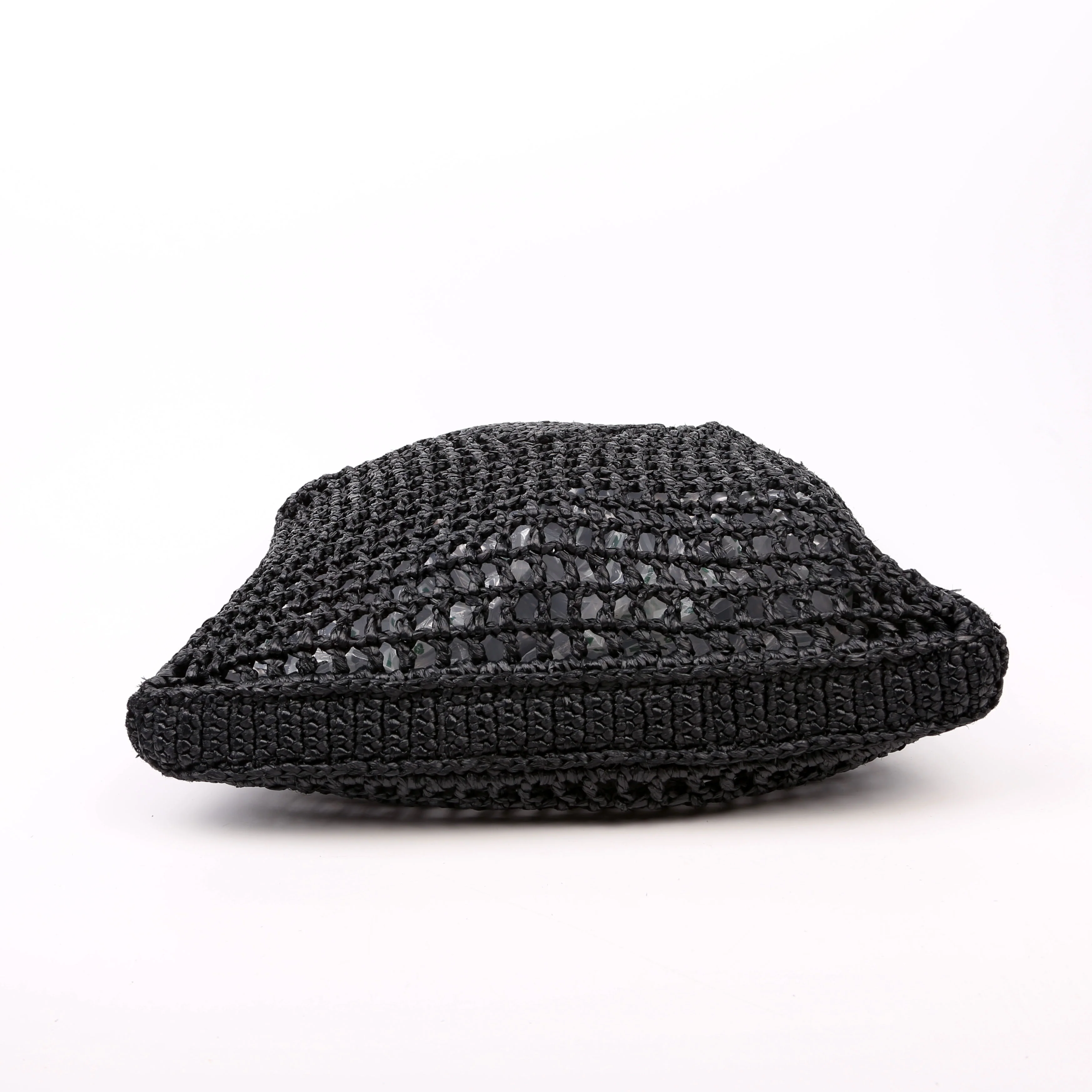 1BG393 Raffia Crochet Tote Bag Black - Image 4