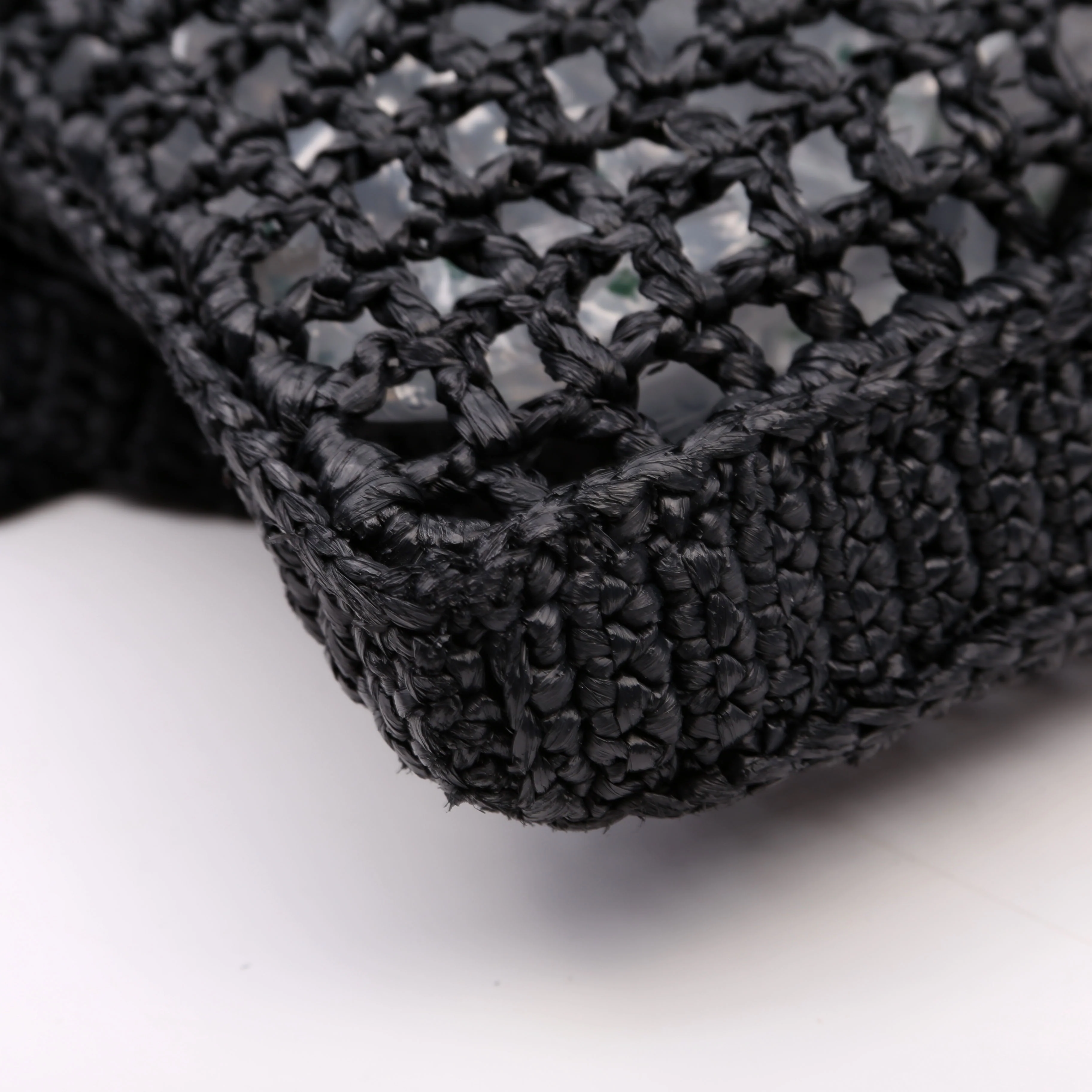 1BG393 Raffia Crochet Tote Bag Black - Image 5