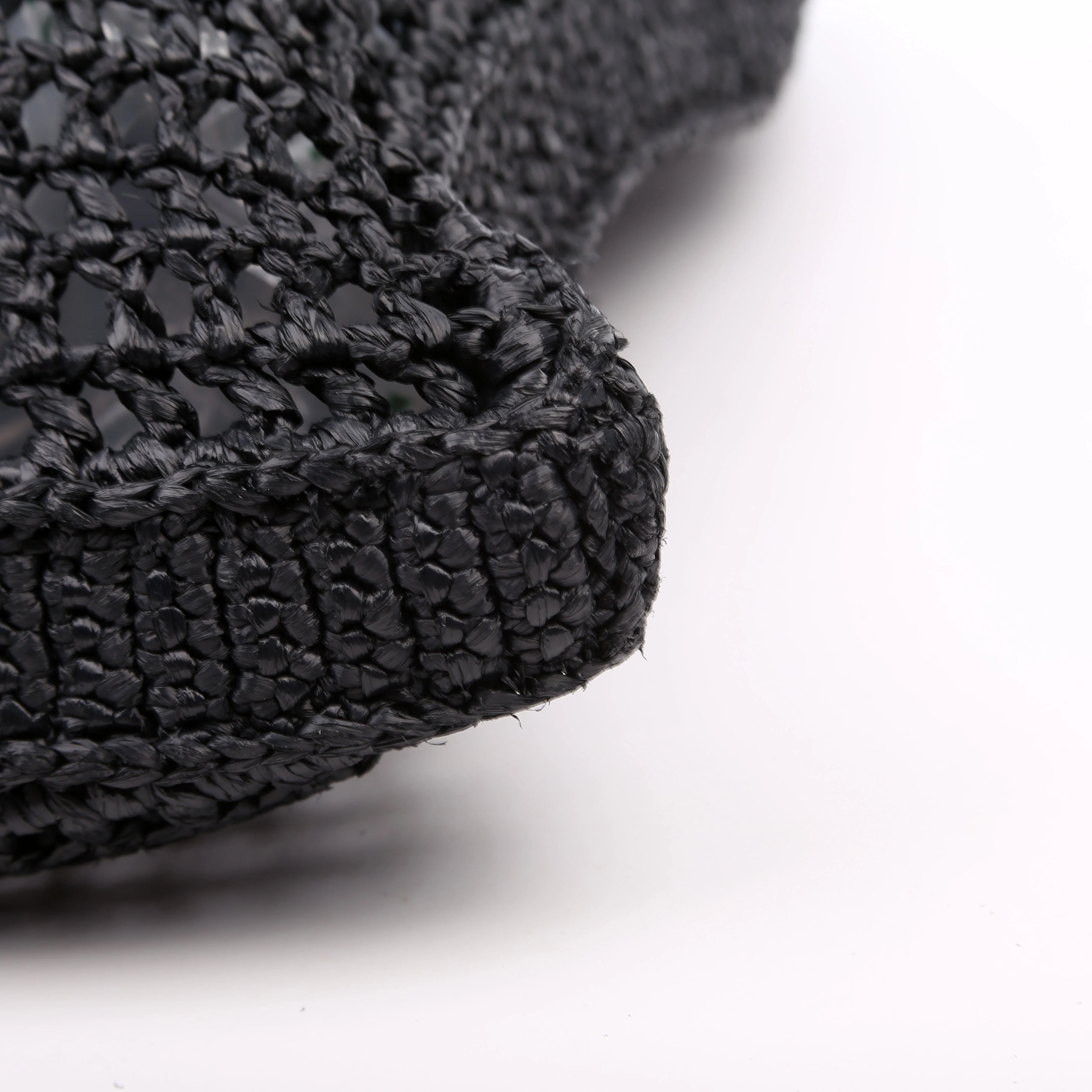 1BG393 Raffia Crochet Tote Bag Black - Image 6