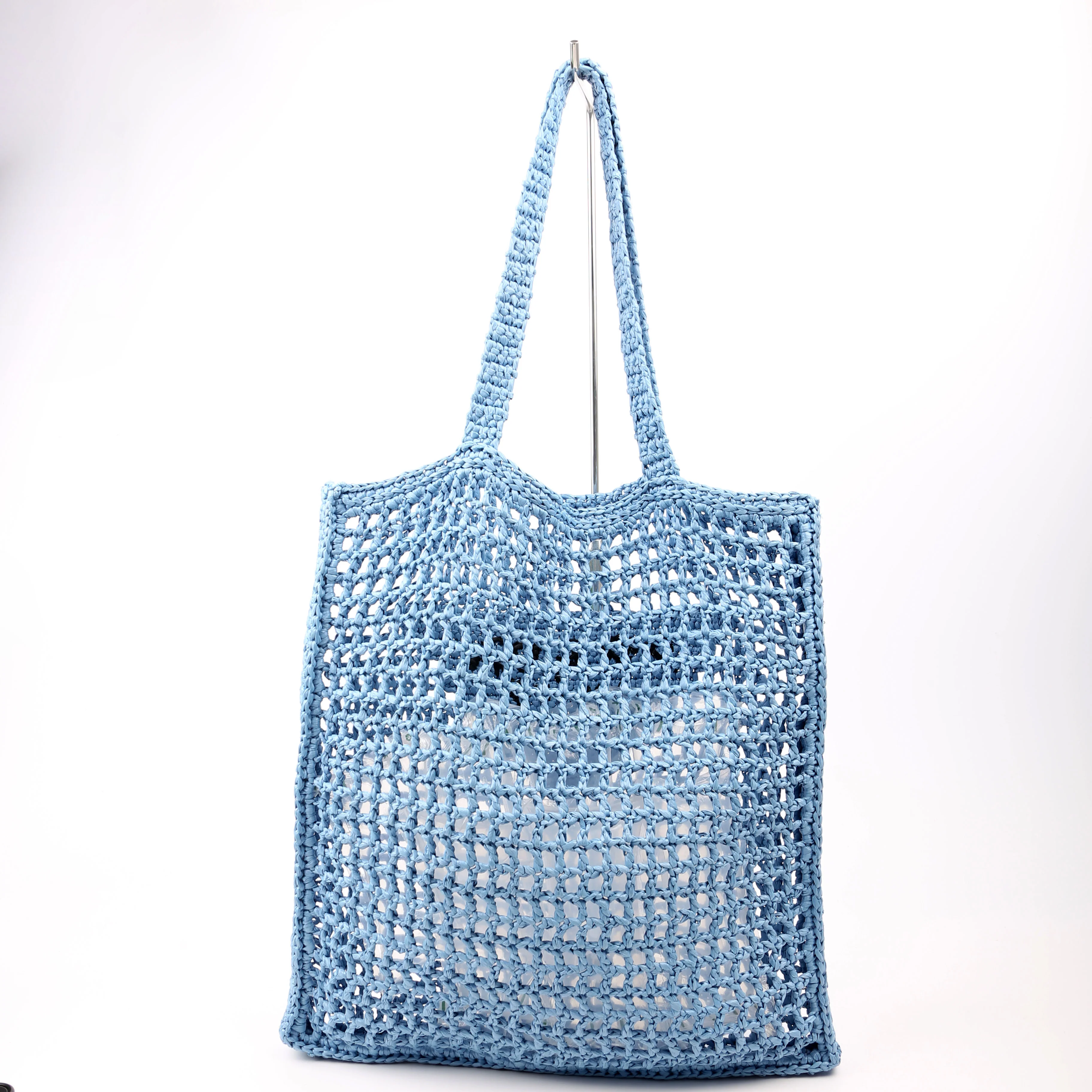 1BG393 Raffia Crochet Tote Bag Blue - Image 3