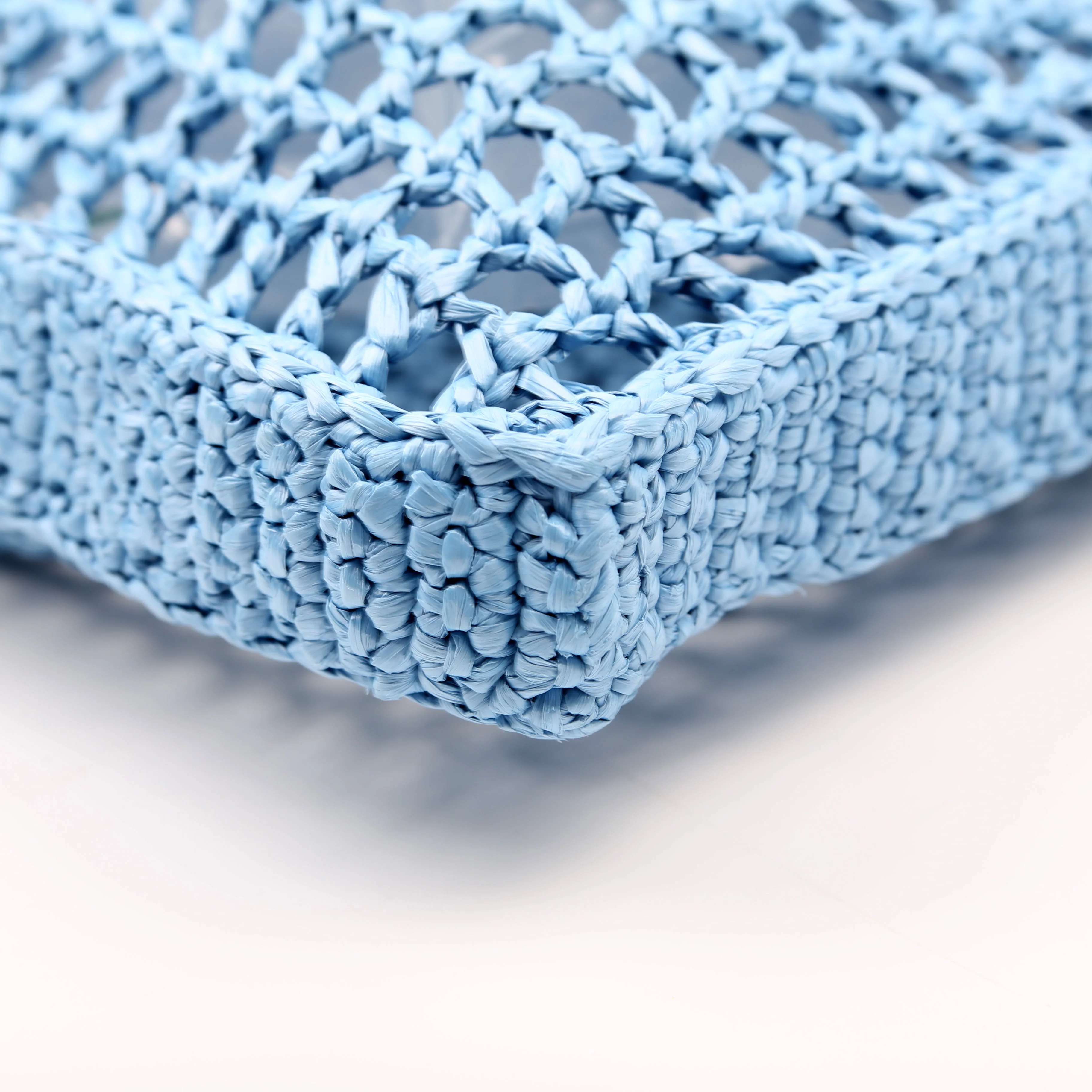 1BG393 Raffia Crochet Tote Bag Blue - Image 5