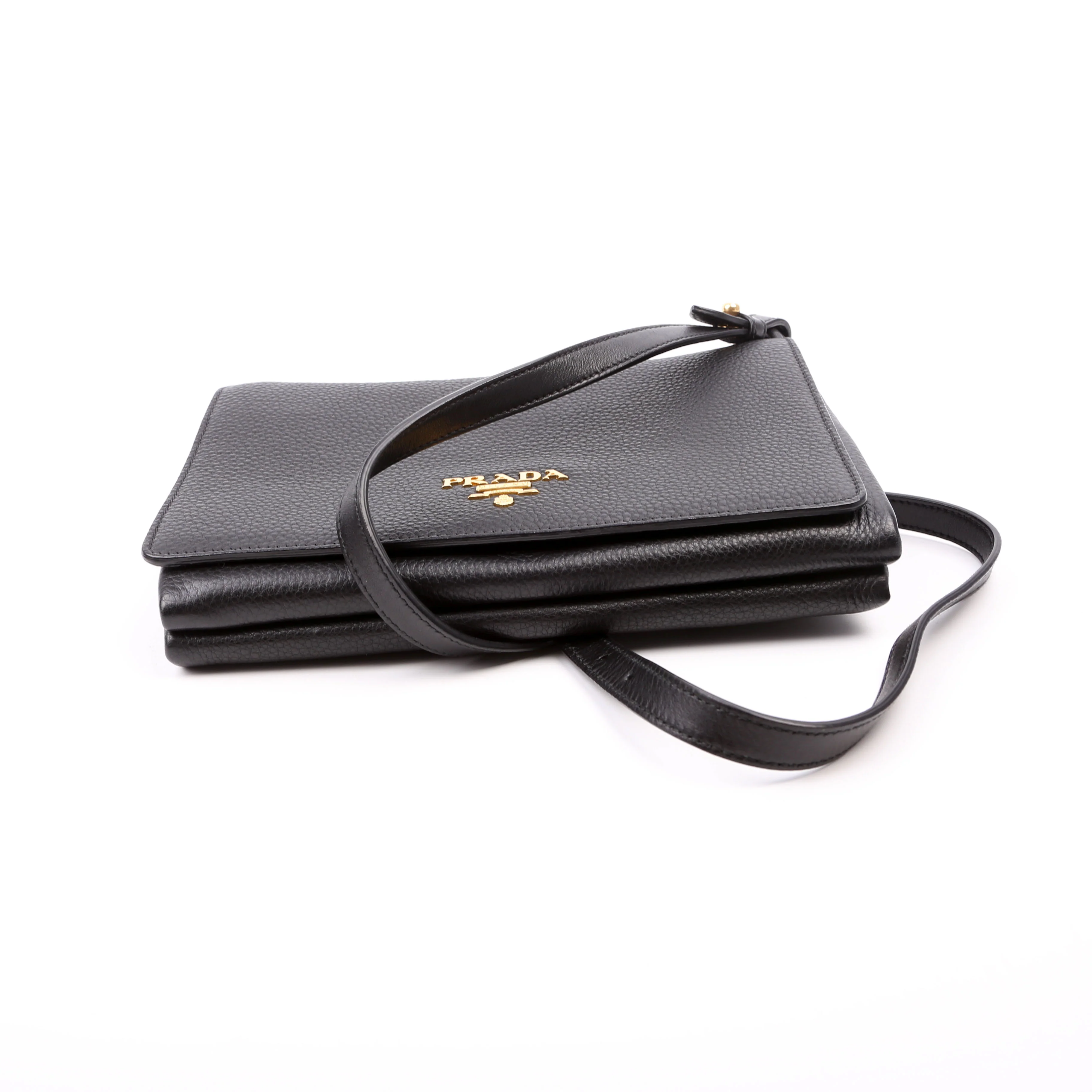 1BH031 Vitello Daino Leather Flap/Zip Crossbody Black - Image 4