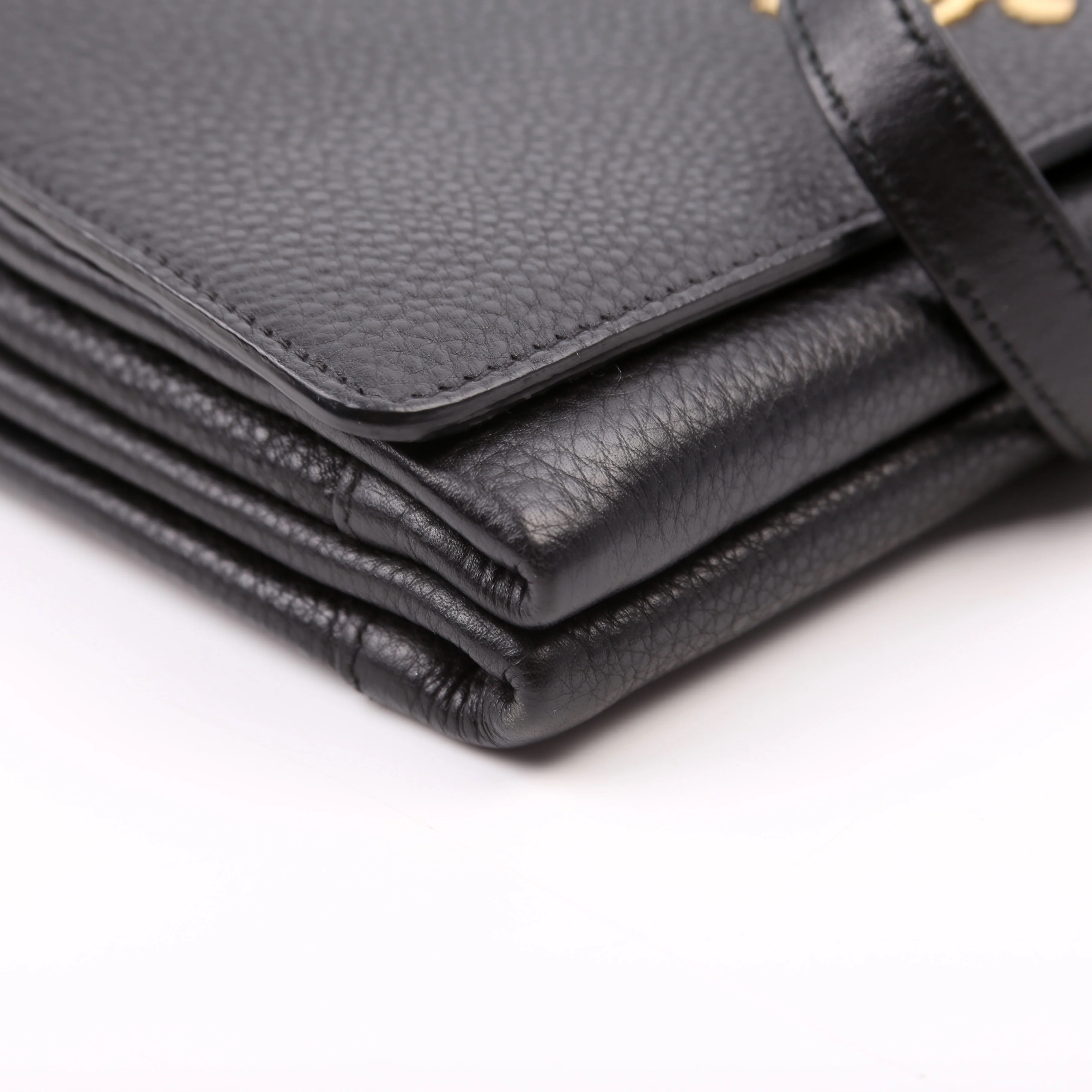 1BH031 Vitello Daino Leather Flap/Zip Crossbody Black - Image 5