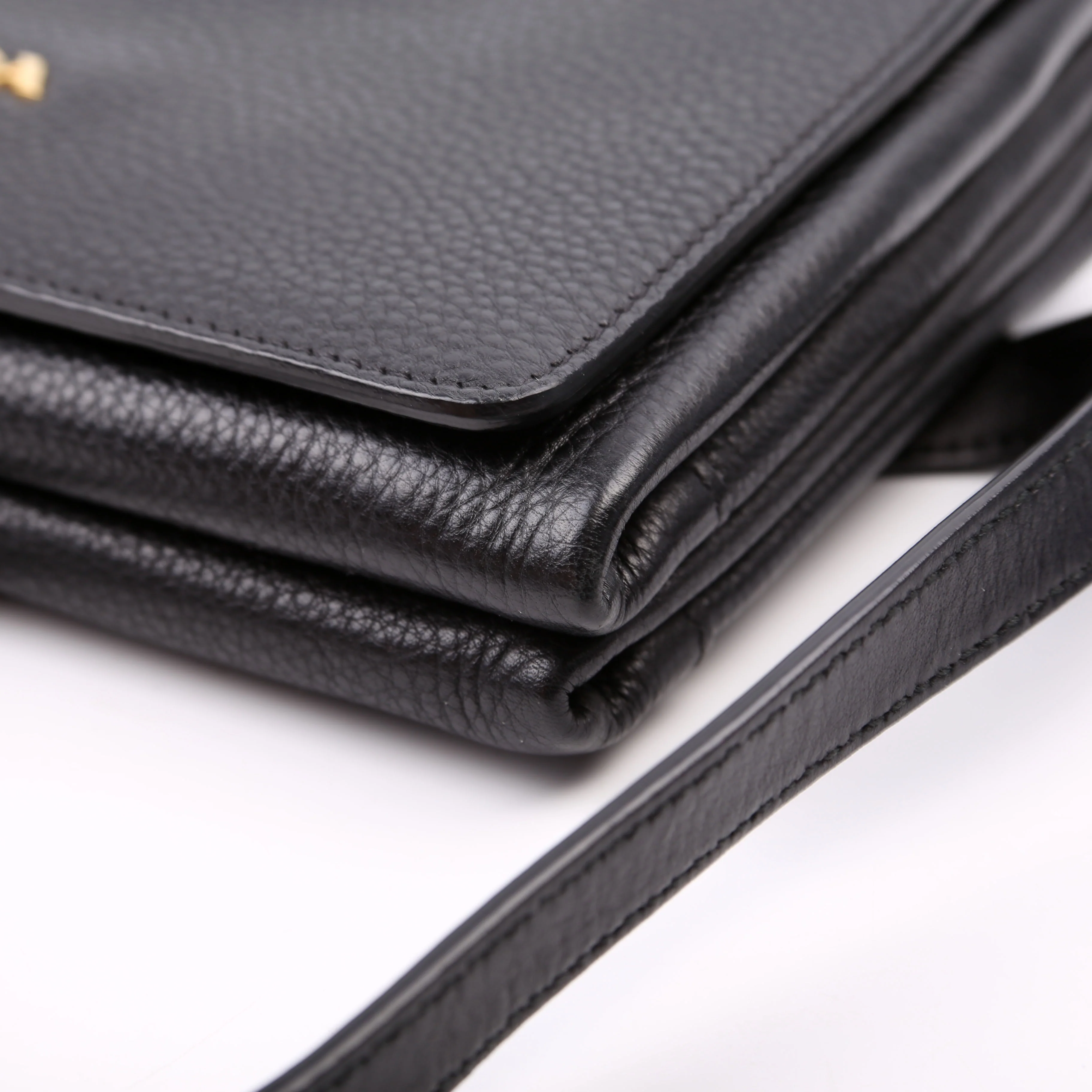 1BH031 Vitello Daino Leather Flap/Zip Crossbody Black - Image 6