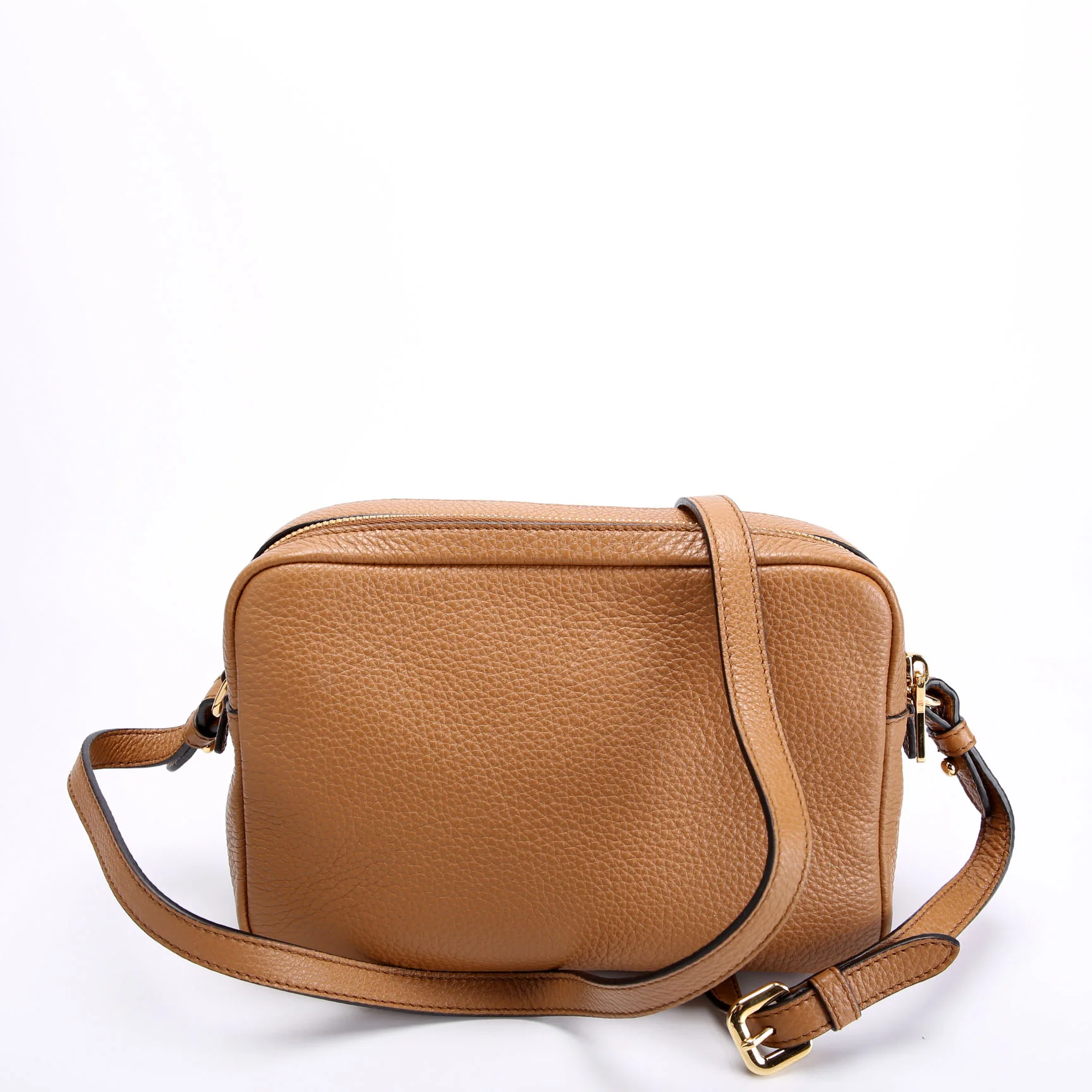 1BH082 Double Zip Small Shoulder Bag Brown - Image 3