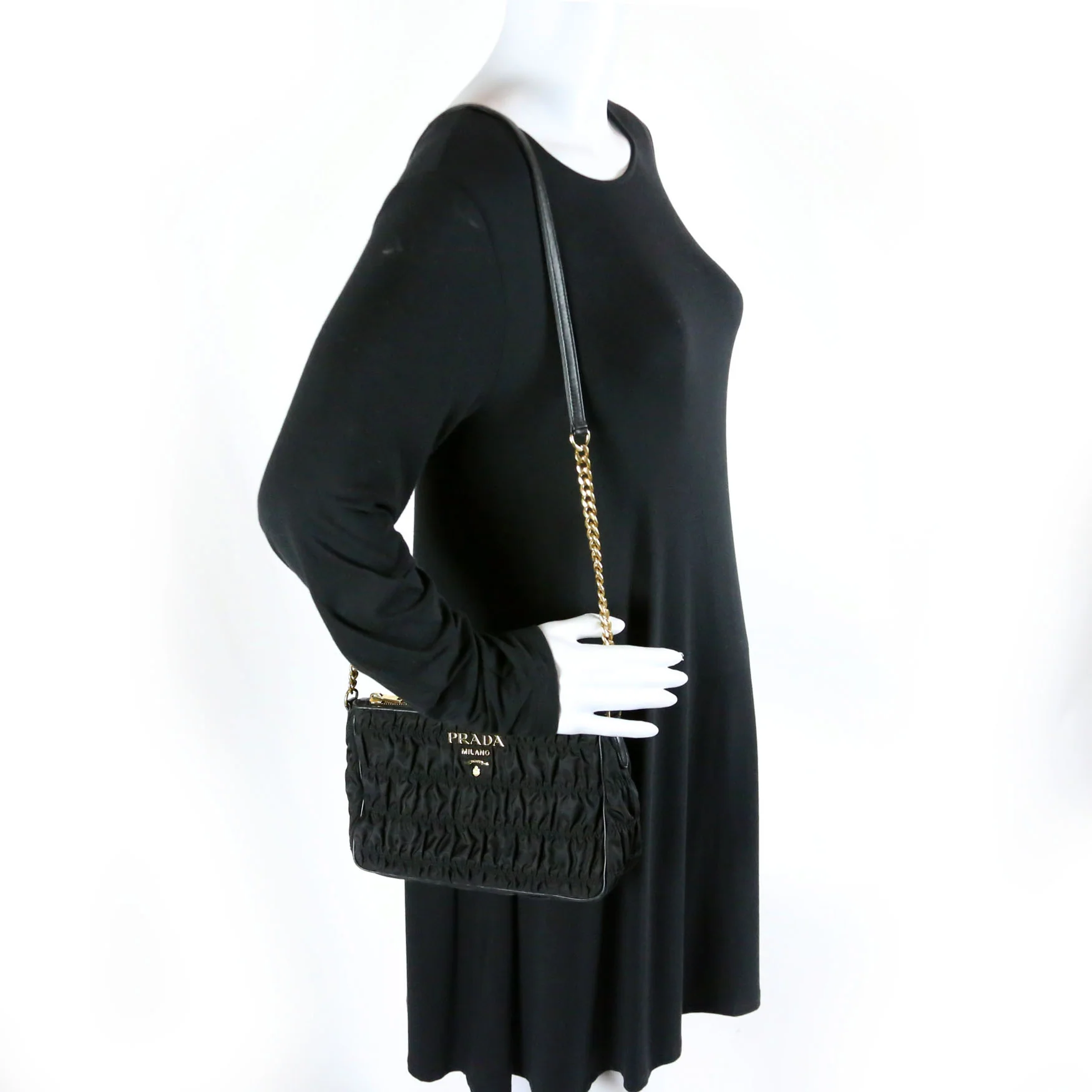 1BH152 Tessuto Nylon Gaufre Crossbody Black - Image 8