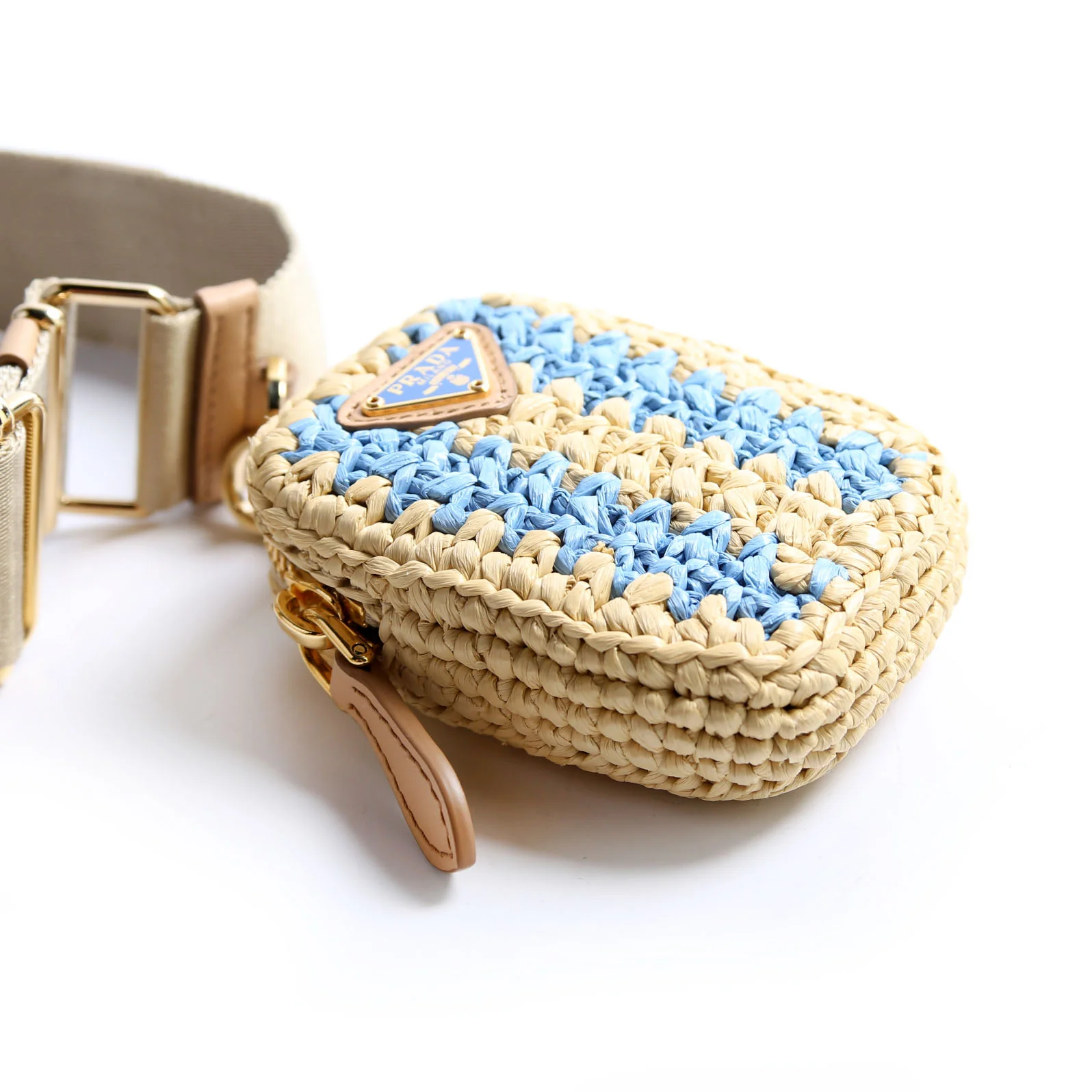 1BH204 Raffia Re-Edition 2005 Shoulder Bag Beige/Blue - Image 7