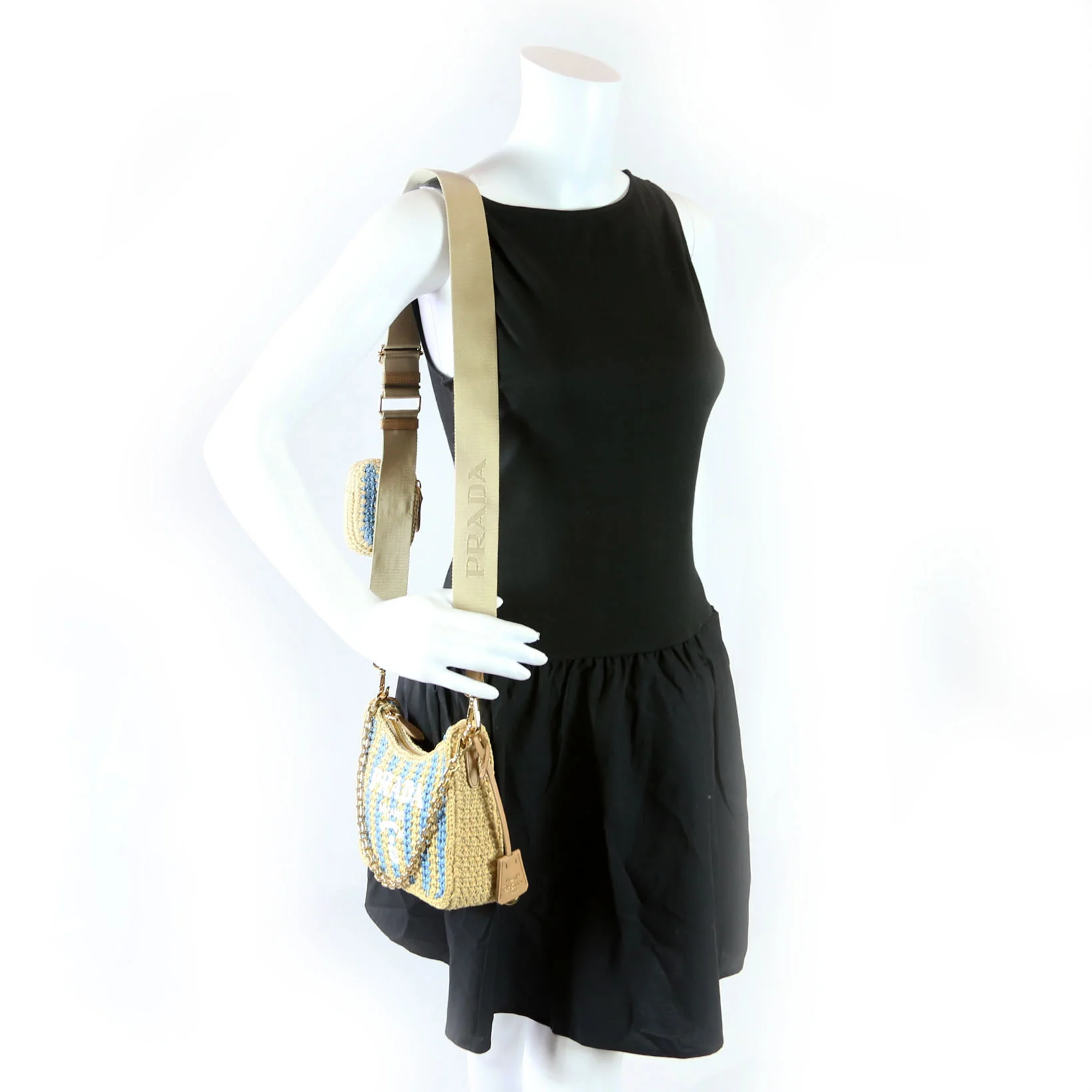 1BH204 Raffia Re-Edition 2005 Shoulder Bag Beige/Blue - Image 9