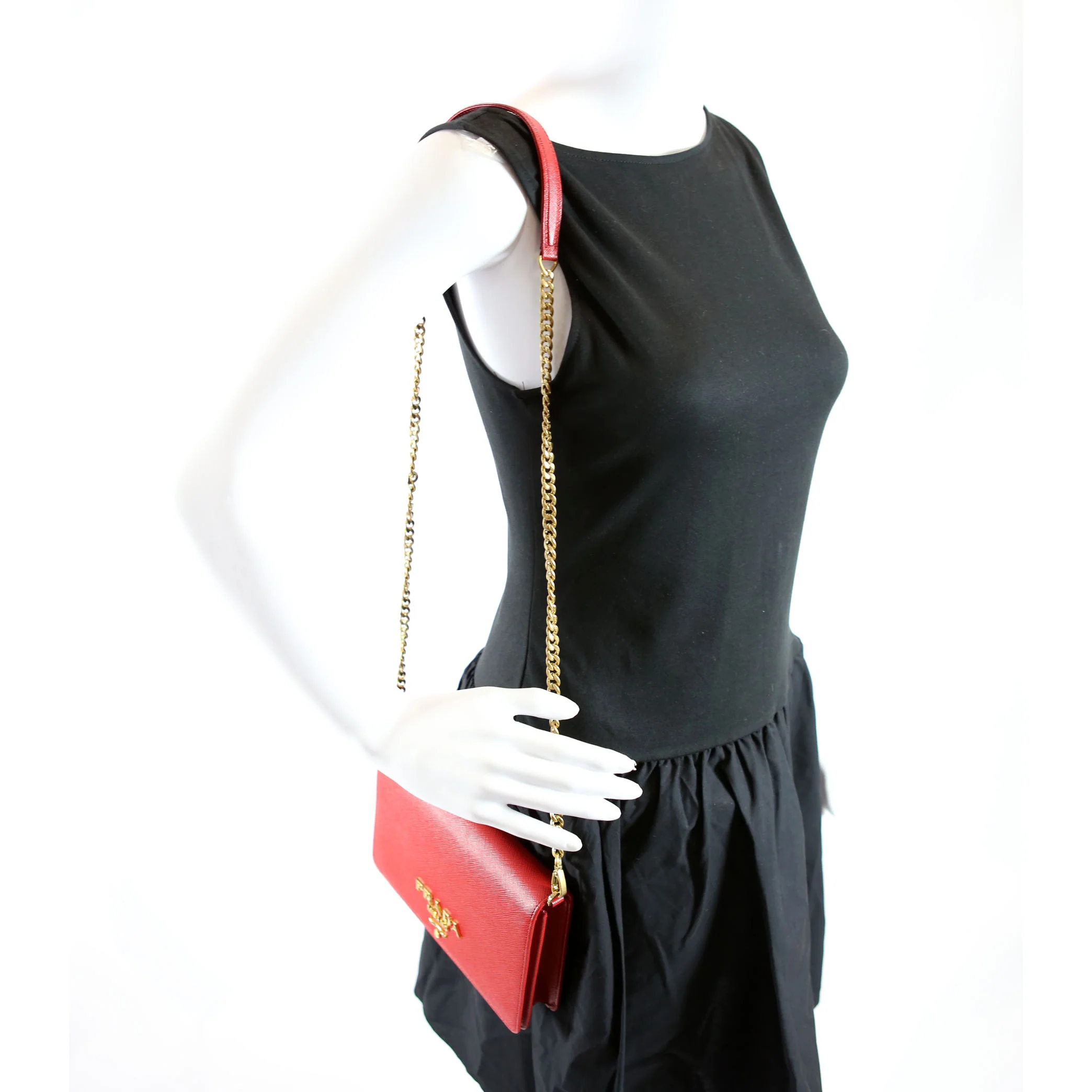 1BP018 Saffiano Lux Mini Chain Bag Red - Image 10