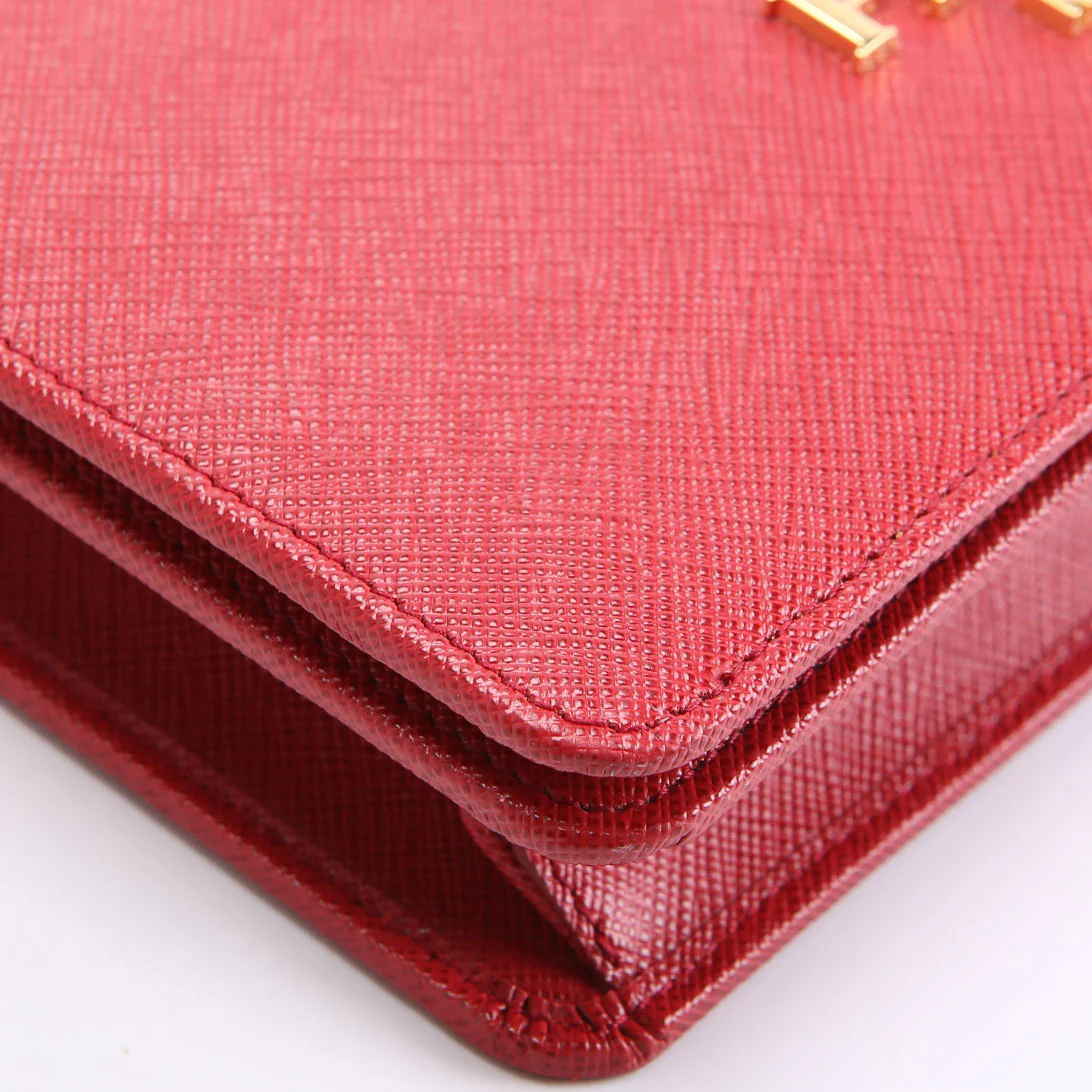 1BP018 Saffiano Lux Mini Chain Bag Red - Image 5