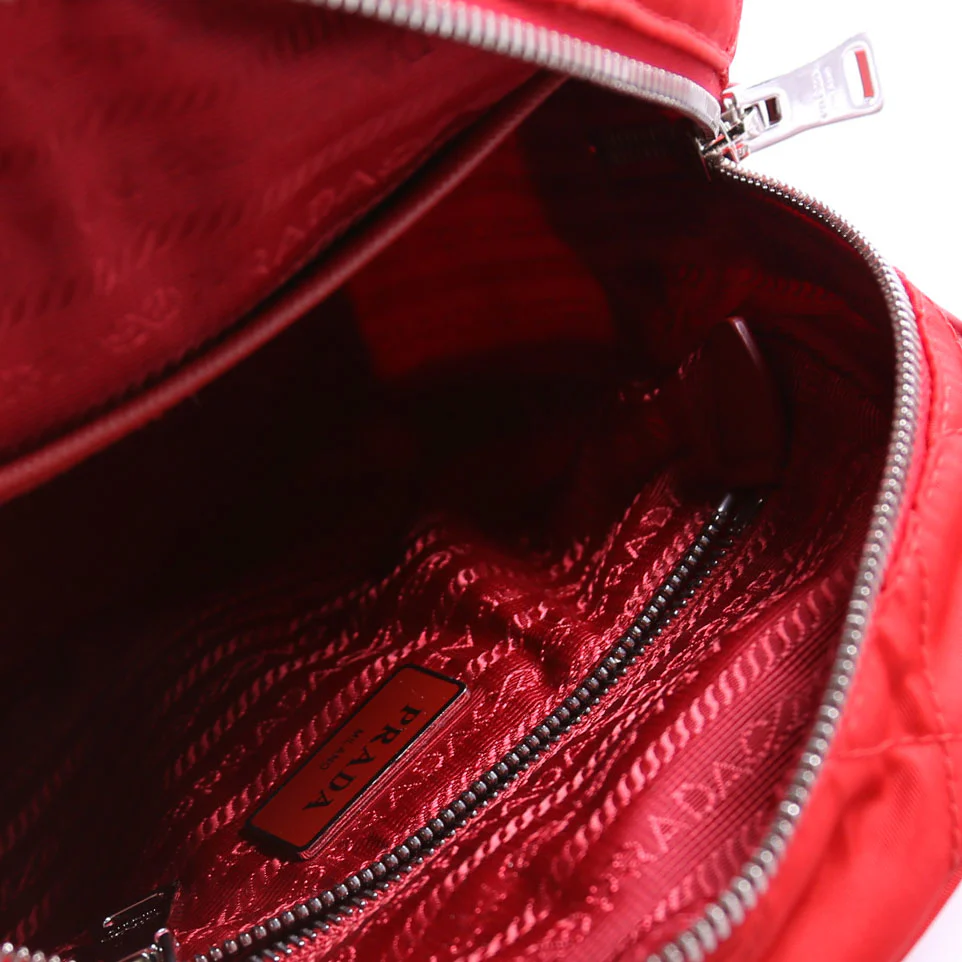 1BZ066 Quilted Nylon Mini Backpack Red - Image 13