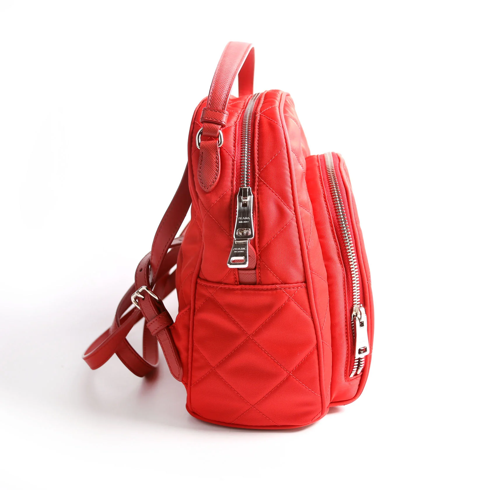 1BZ066 Quilted Nylon Mini Backpack Red - Image 3