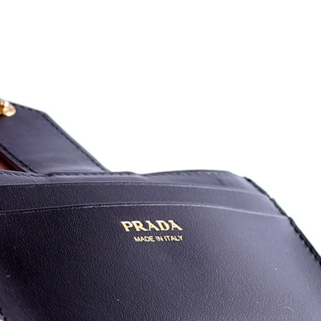 1MC038 Saffiano Triangle Logo Zip Card Case Black - Image 11