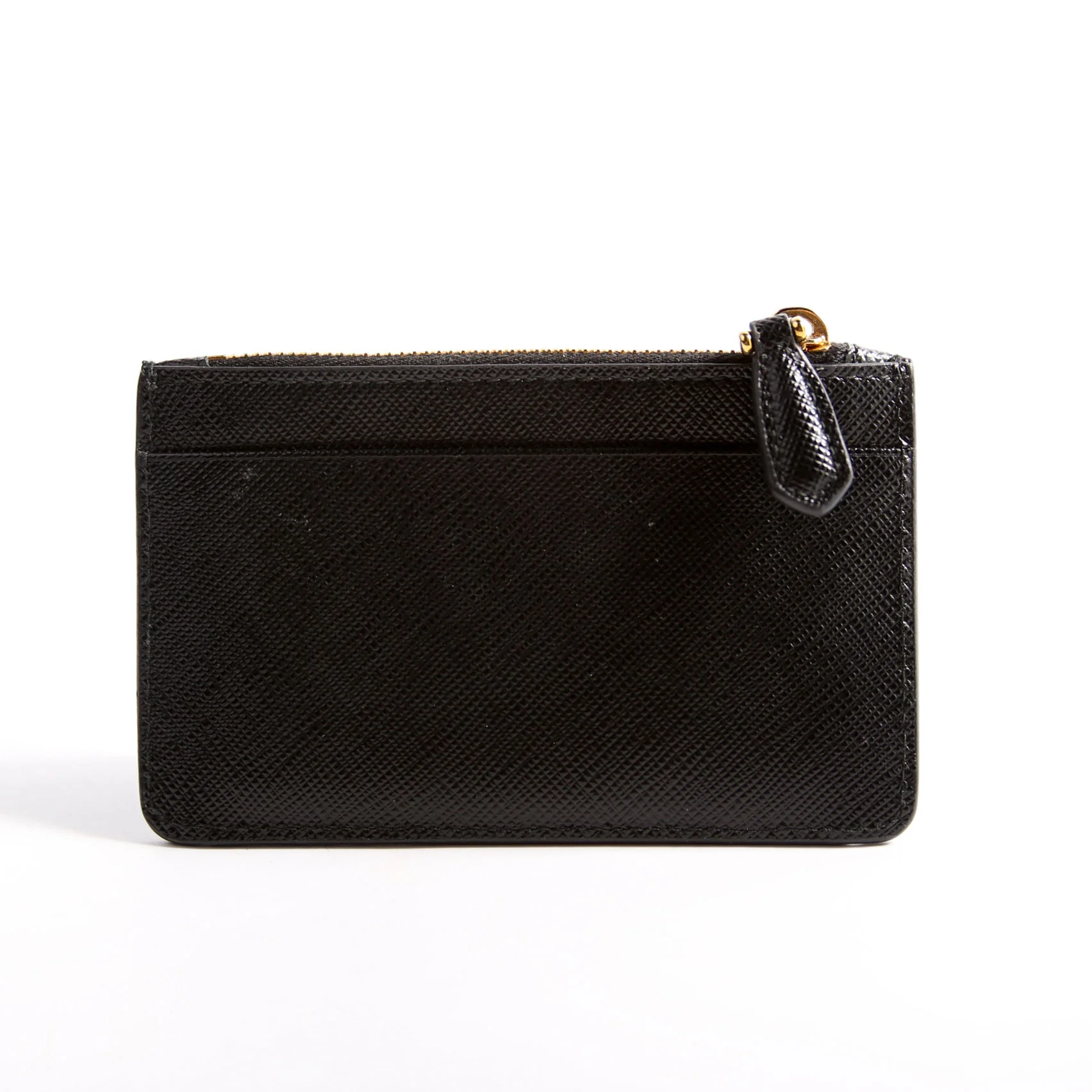 1MC038 Saffiano Triangle Logo Zip Card Case Black - Image 2
