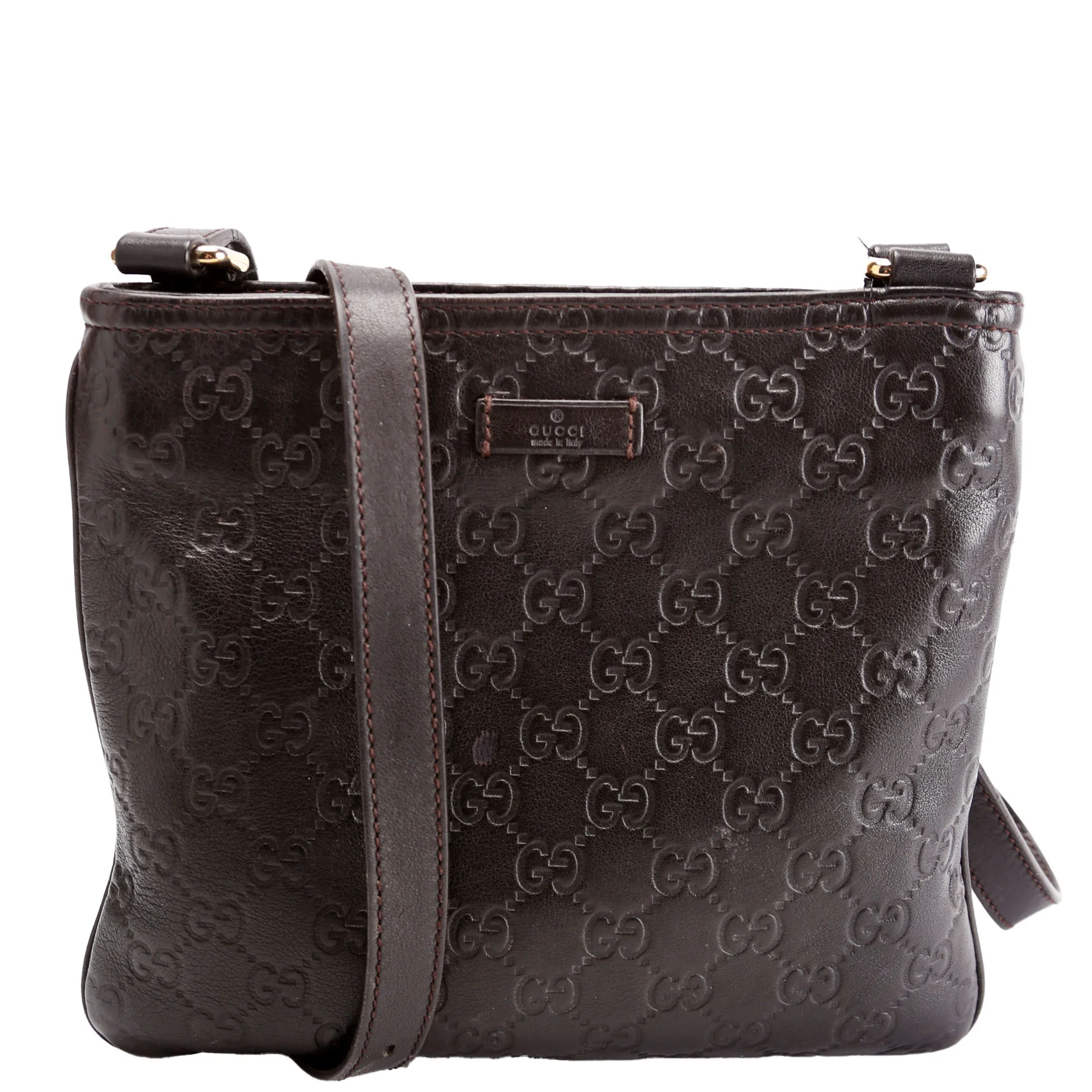 201538 GG Leather Flat Messenger Brown
